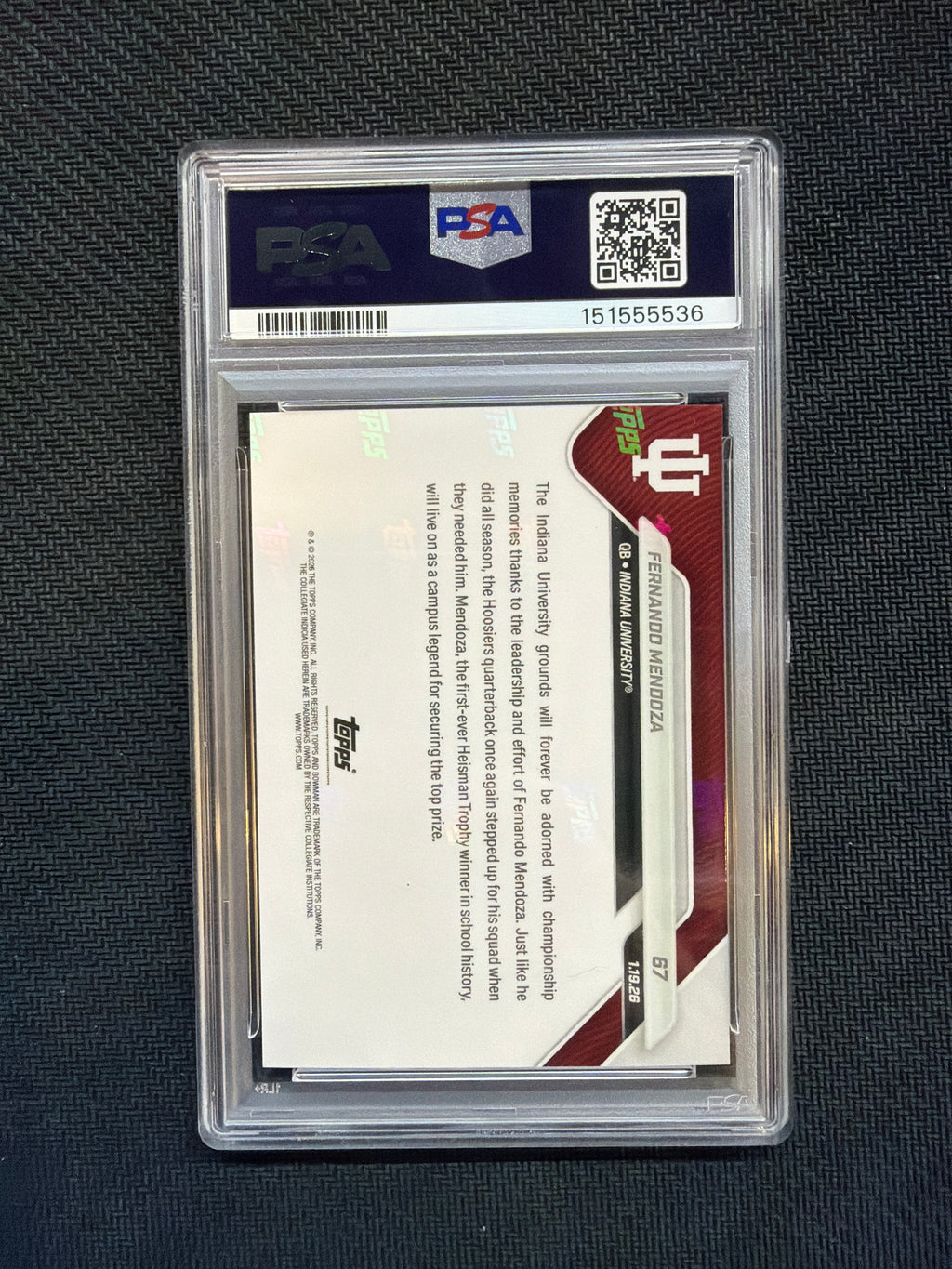 2025 Bowman U Now Fernando Mendoza Rookie #67 PSA 10 Indiana 536