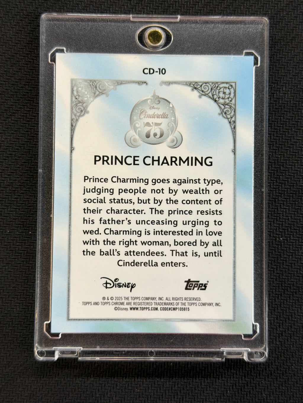 2025 Topps Chrome Disney Sapphire Prince Charming 75 Years Black /10