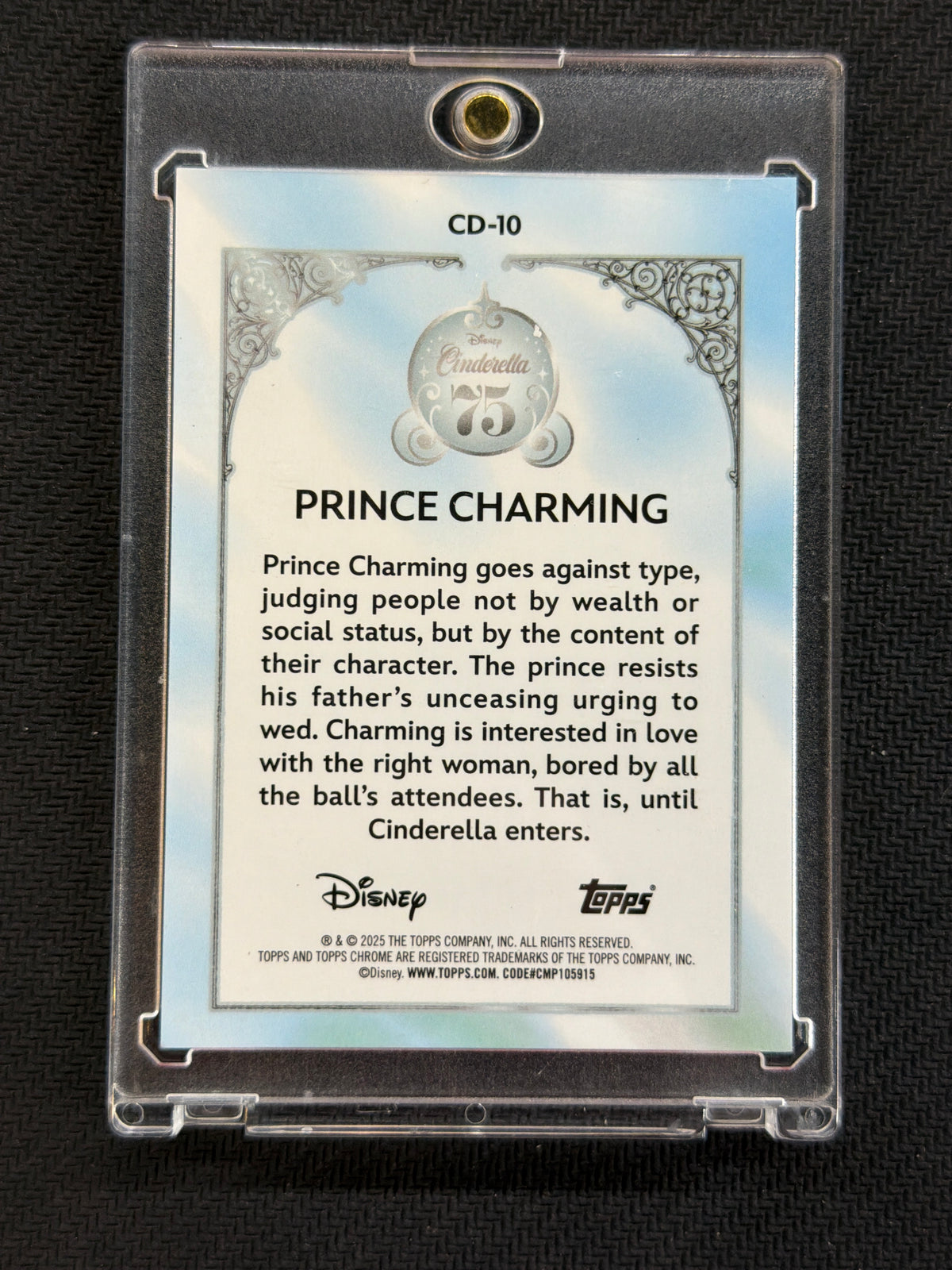 2025 Topps Chrome Disney Sapphire Prince Charming 75 Years Black /10