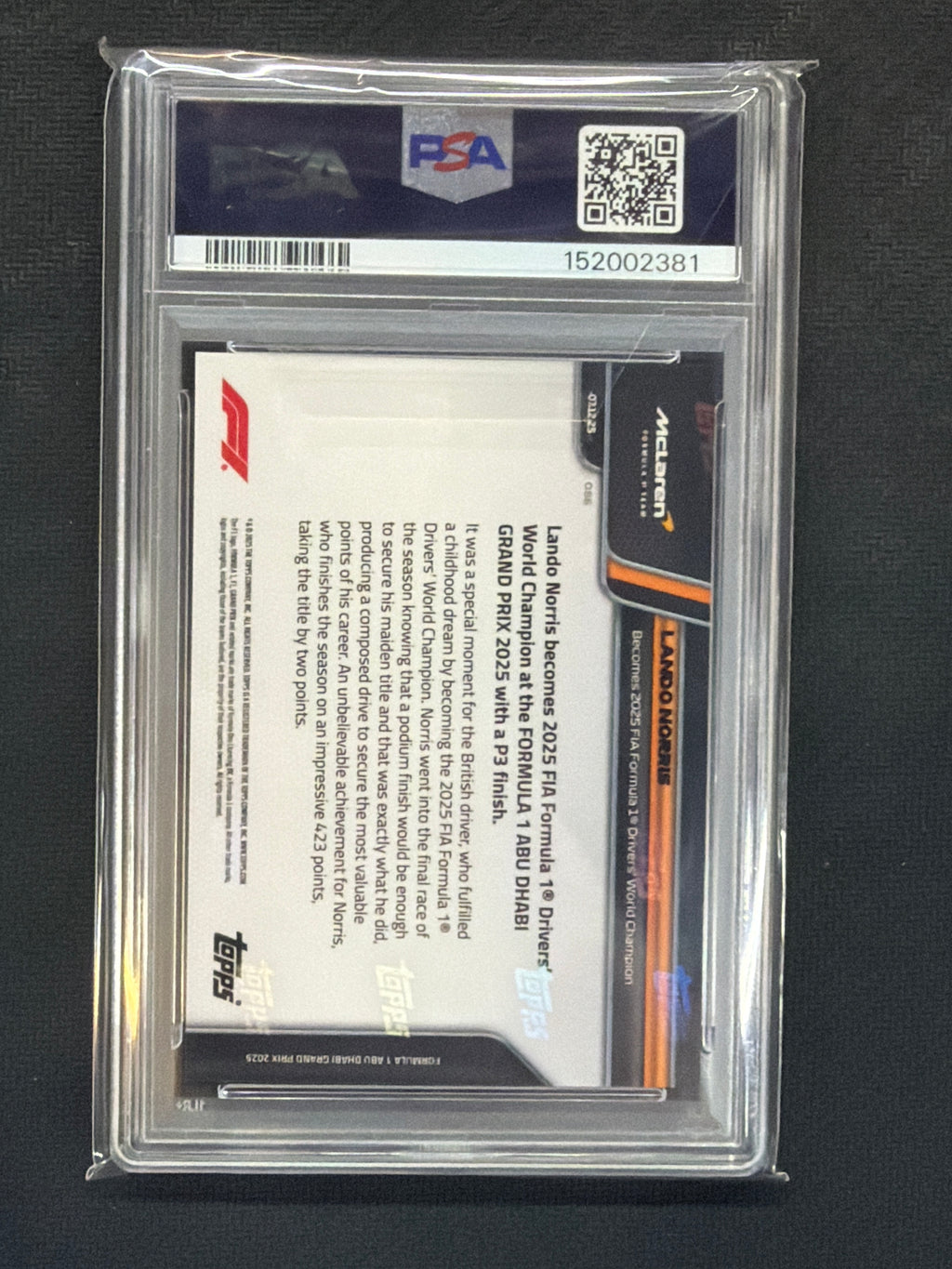 2025 Topps Now F1 Formula 1 Lando Norris World Champion PSA 10 381