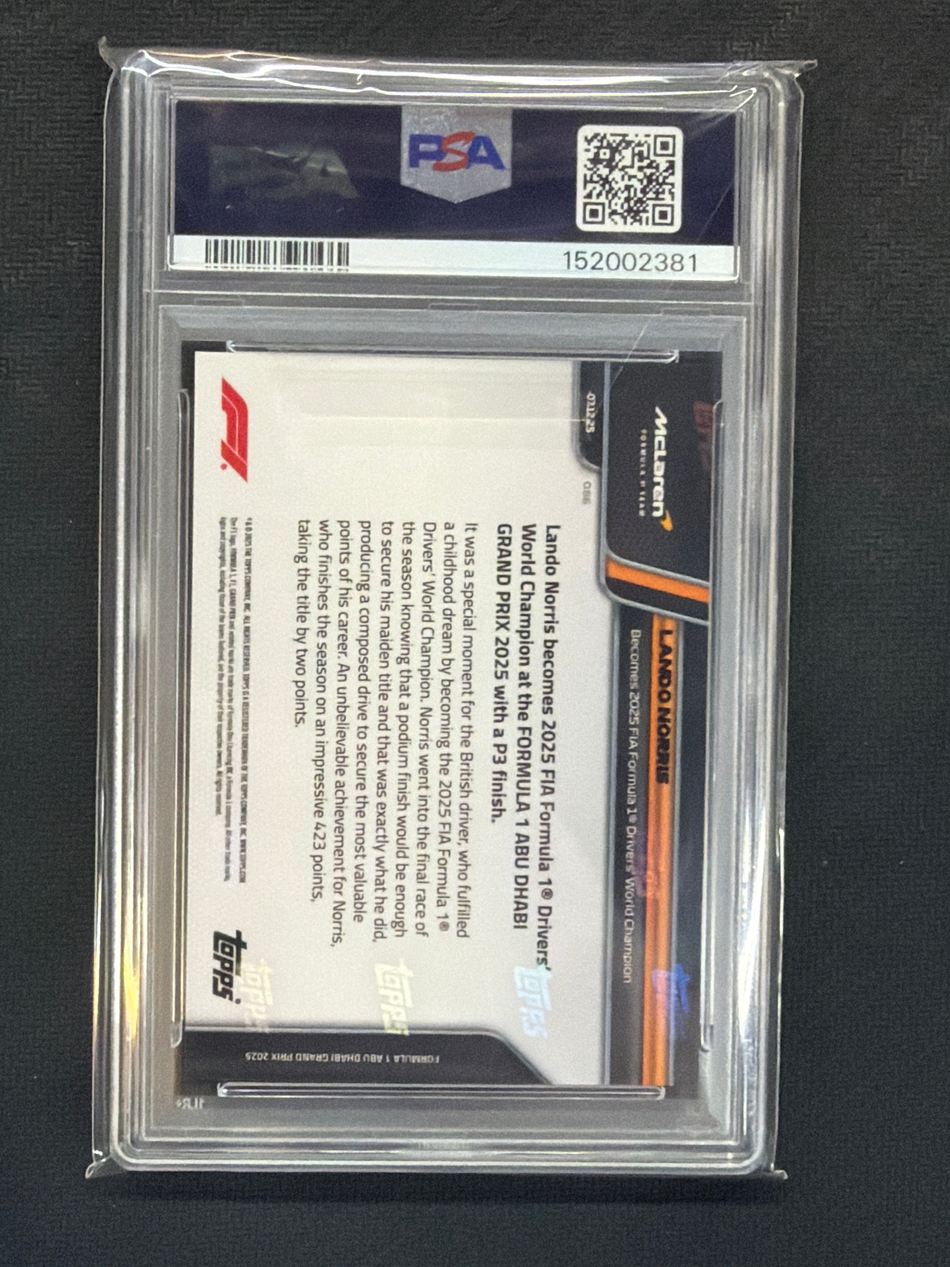 2025 Topps Now F1 Formula 1 Lando Norris World Champion PSA 10 381
