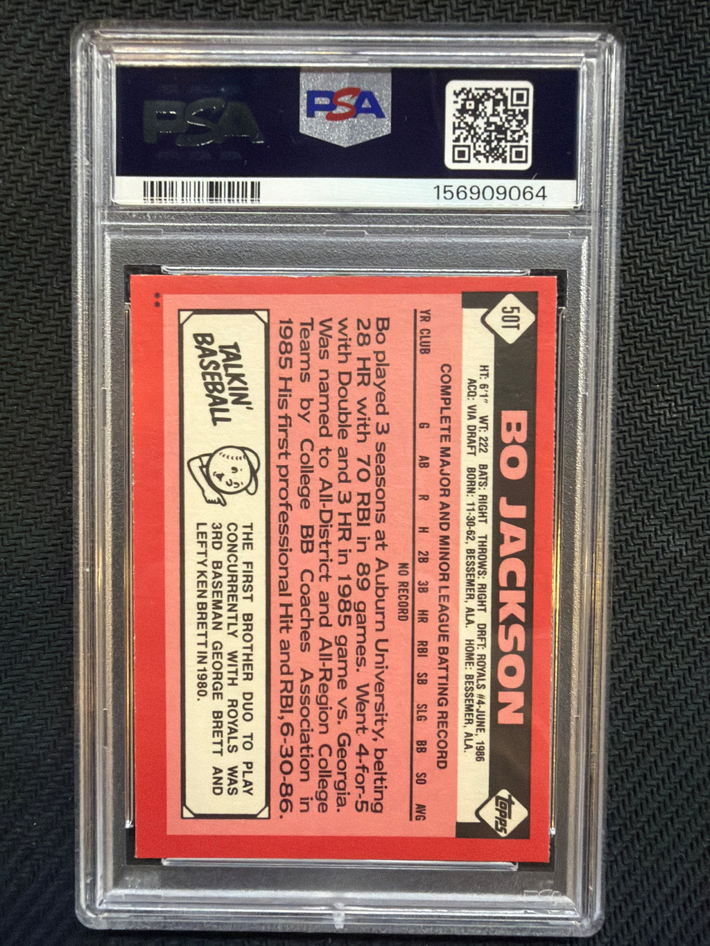 1986 Topps Traded Bo Jackson #50T PSA 8 Royals 064