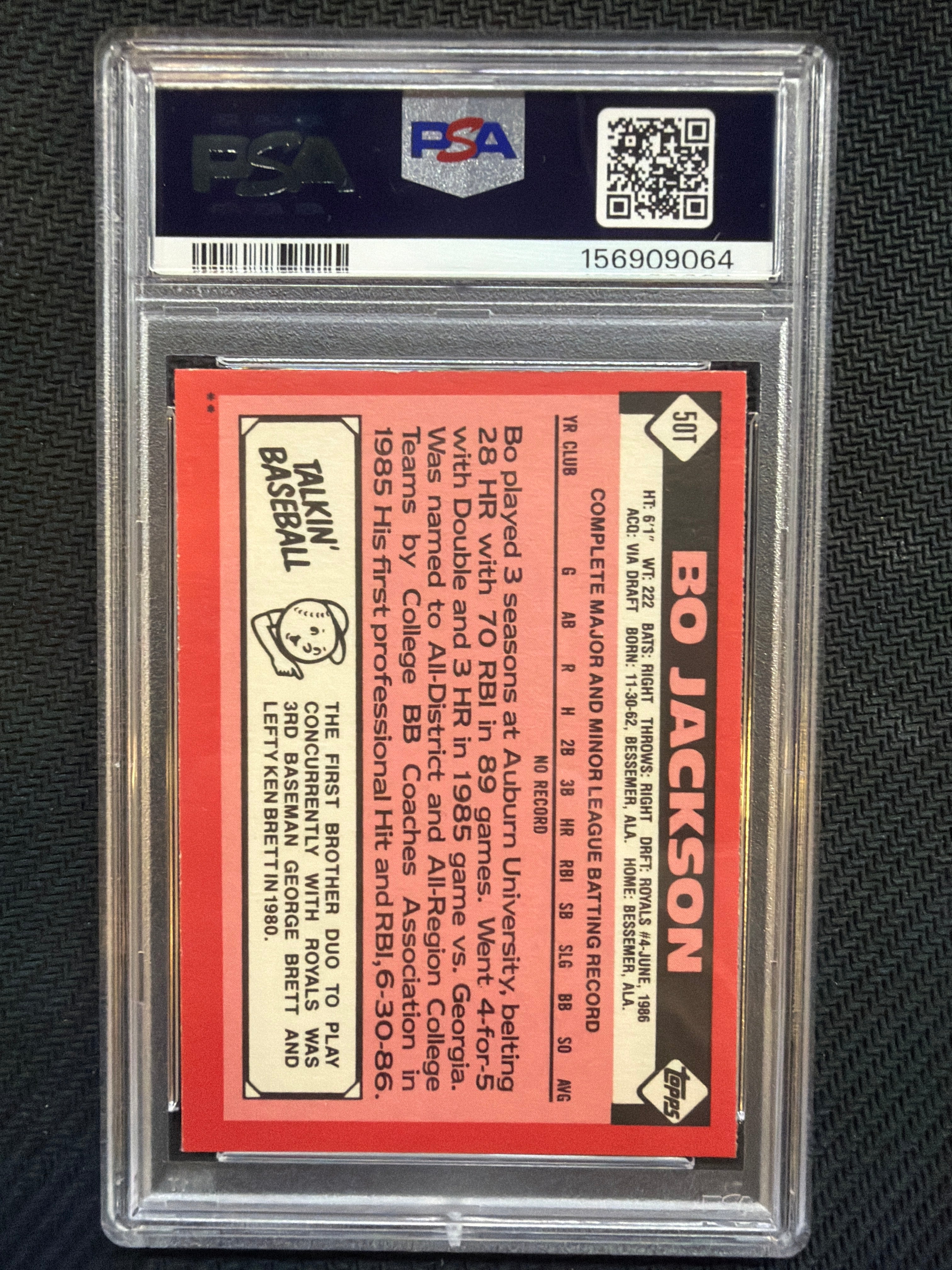 1986 Topps Traded Bo Jackson #50T PSA 8 Royals 064