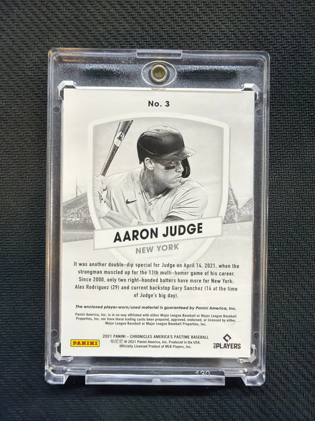 2021 Chronicles America's Pastime Aaron Judge Relic Player Worn Yankees