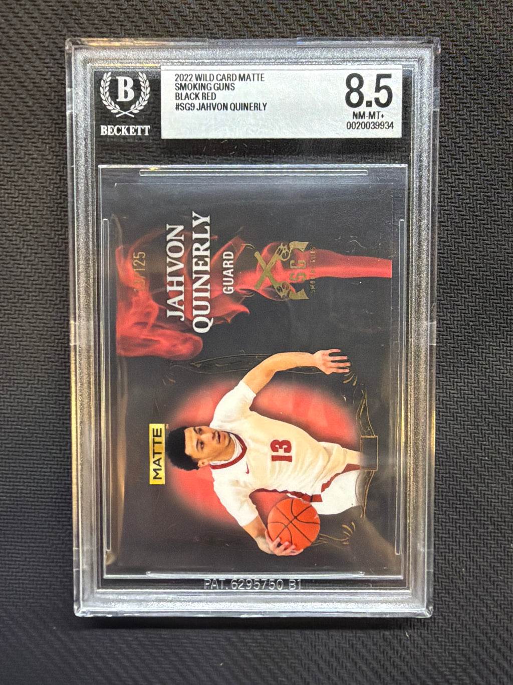 2022 Wild Card Matte Jahvon Quinerly Smoking Guns Black Red /125 BGS 8.5 Alabama