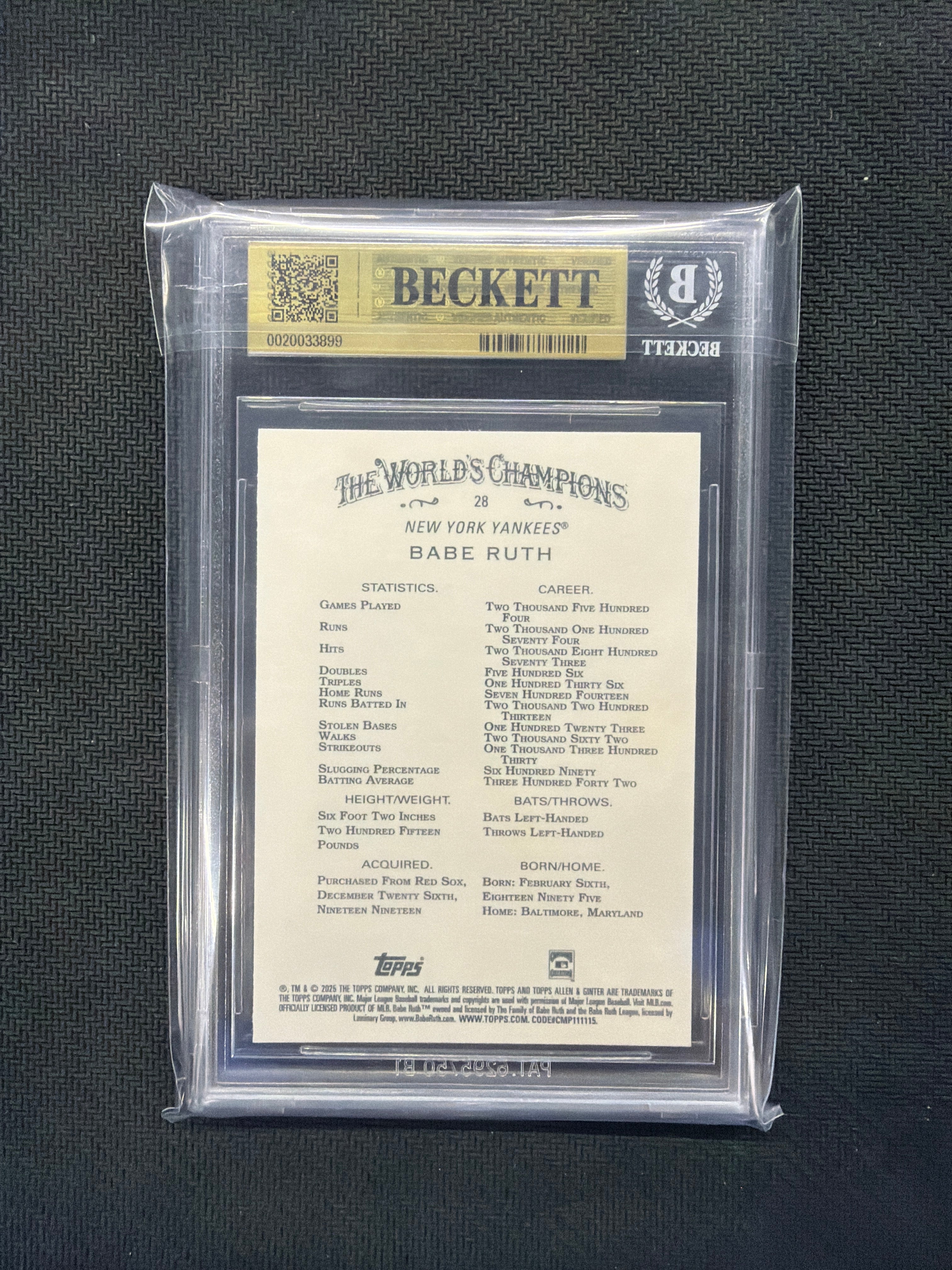 2025 Topps Allen & Ginter Babe Ruth BGS 10