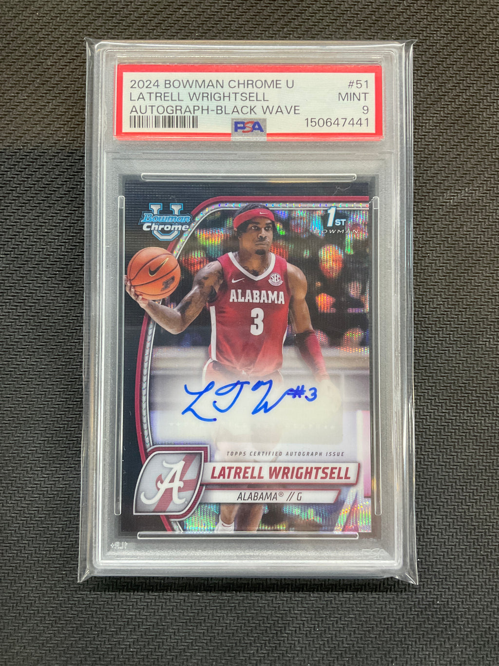 2024 Bowman U Latrell Wrightsell Auto Black Wave PSA 9 Alabama