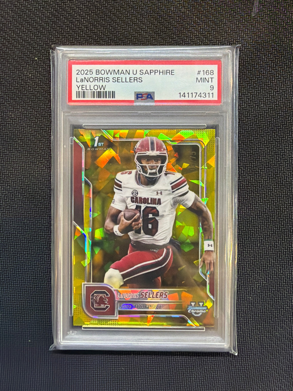 2025 Bowman U Sapphire LaNorris Sellers Yellow /75 PSA 9 South Carolina