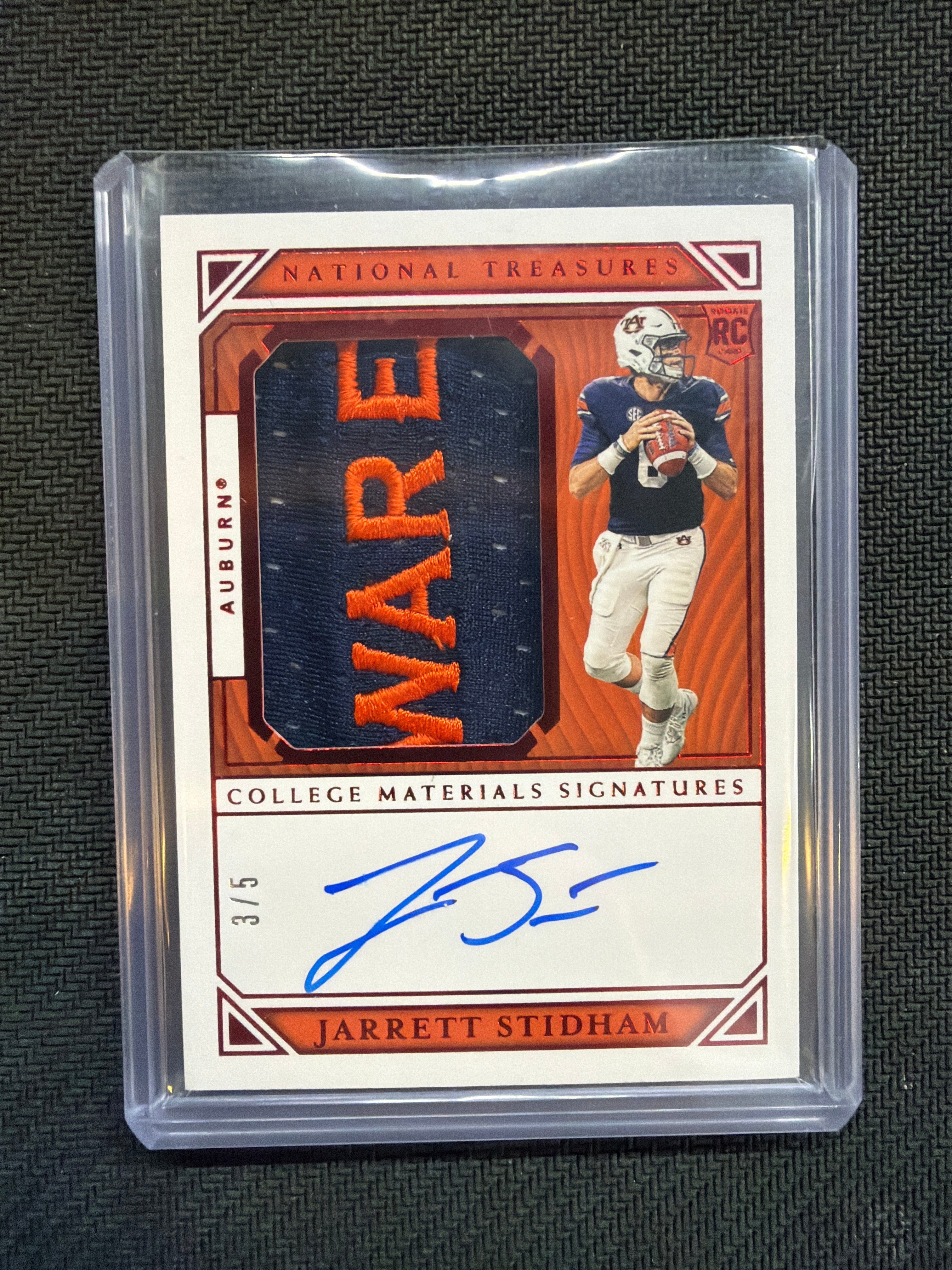 2019 National Treasures Jarrett Stidham College Materials Signatures RPA /5 Auburn