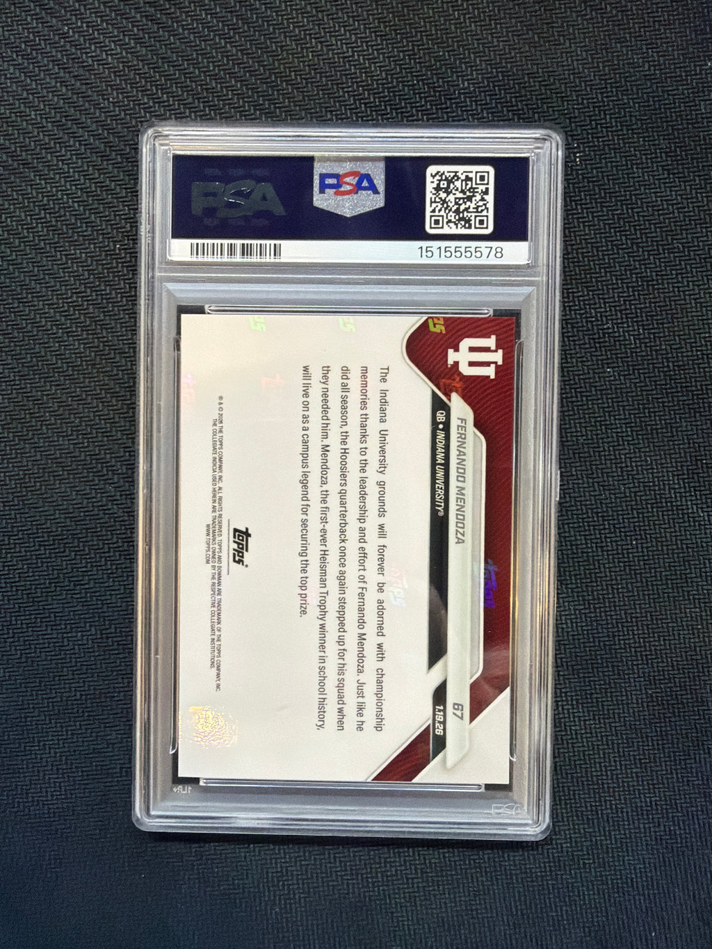 2025 Bowman U Now Fernando Mendoza Rookie #67 PSA 10 Indiana 578