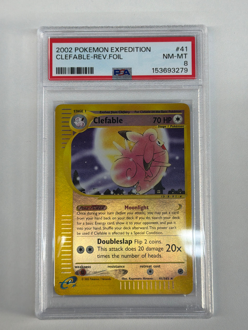 2002 Pokemon Expedition Clefable Rev. Foil 41 PSA 8