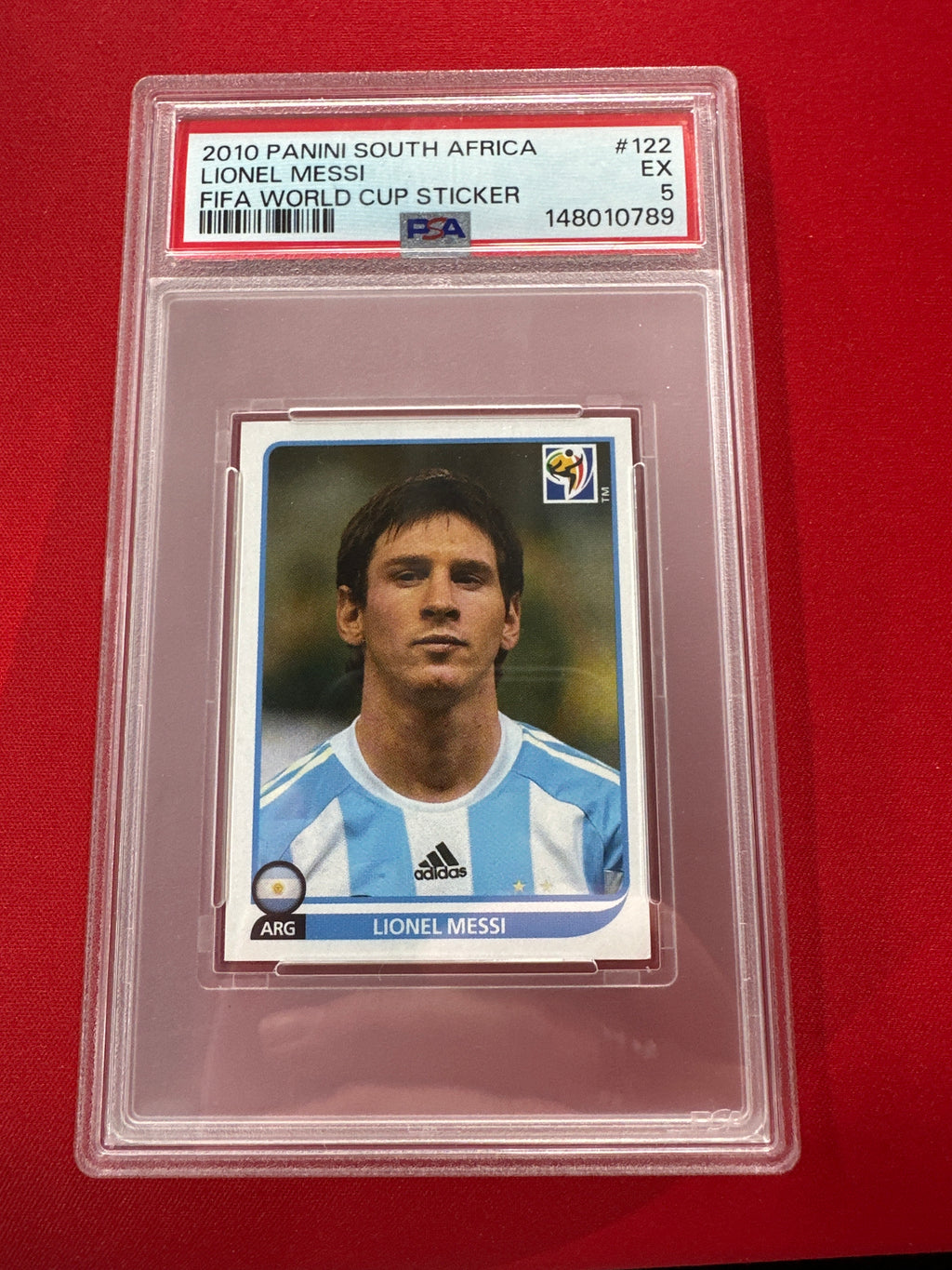 2010 Panini South Africa Lionel Messi World Cup Sticker PSA 5