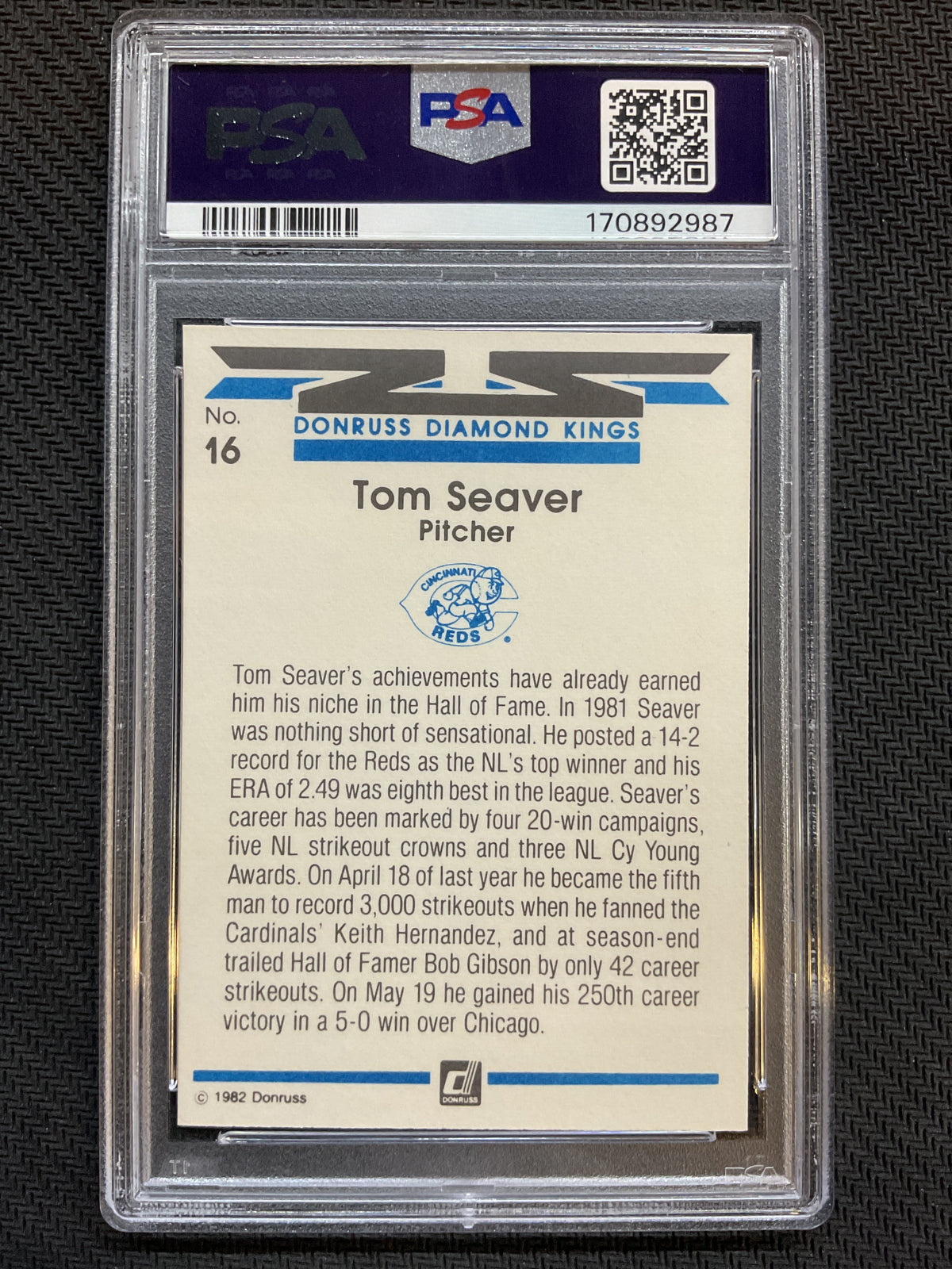 1982 Donruss Diamond Kings #16 Tom Seaver PSA 7