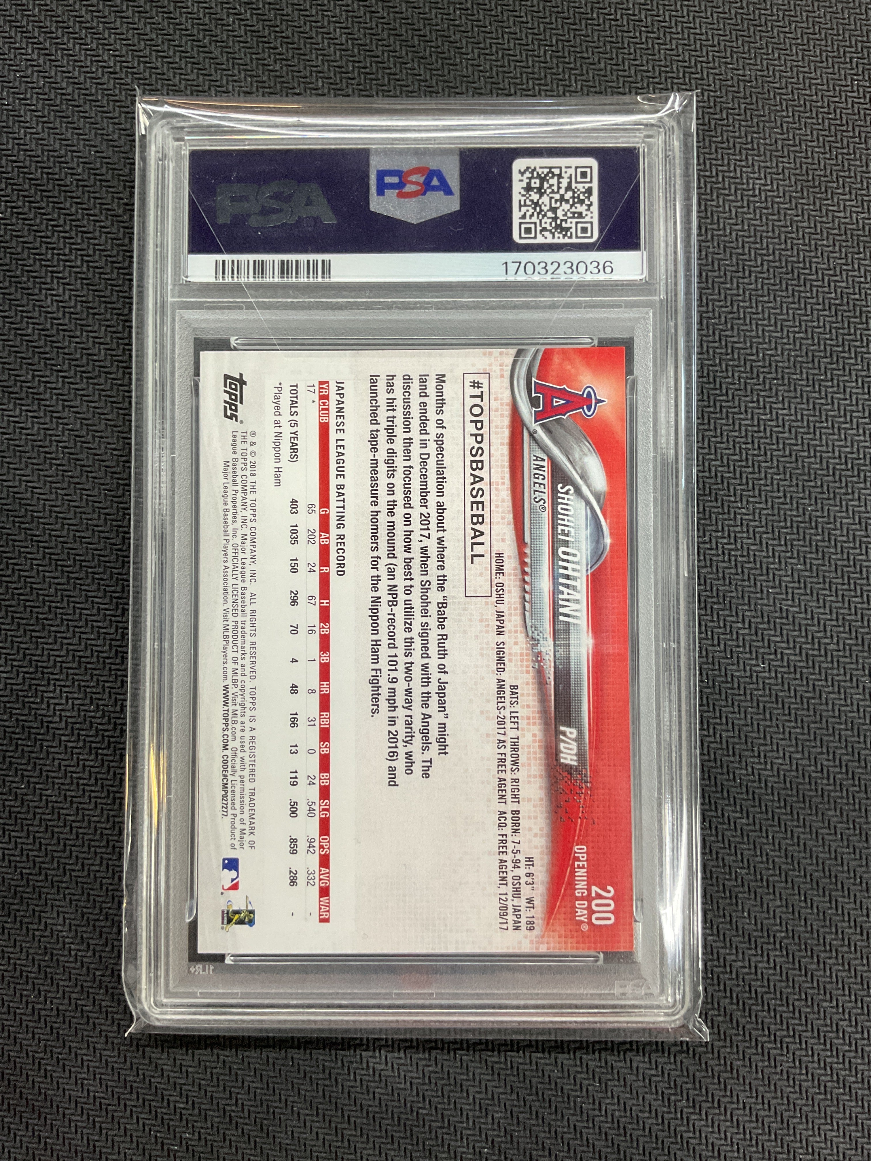 2018 Topps Opening Day Shohei Ohtani Rookie #200 PSA 10 036