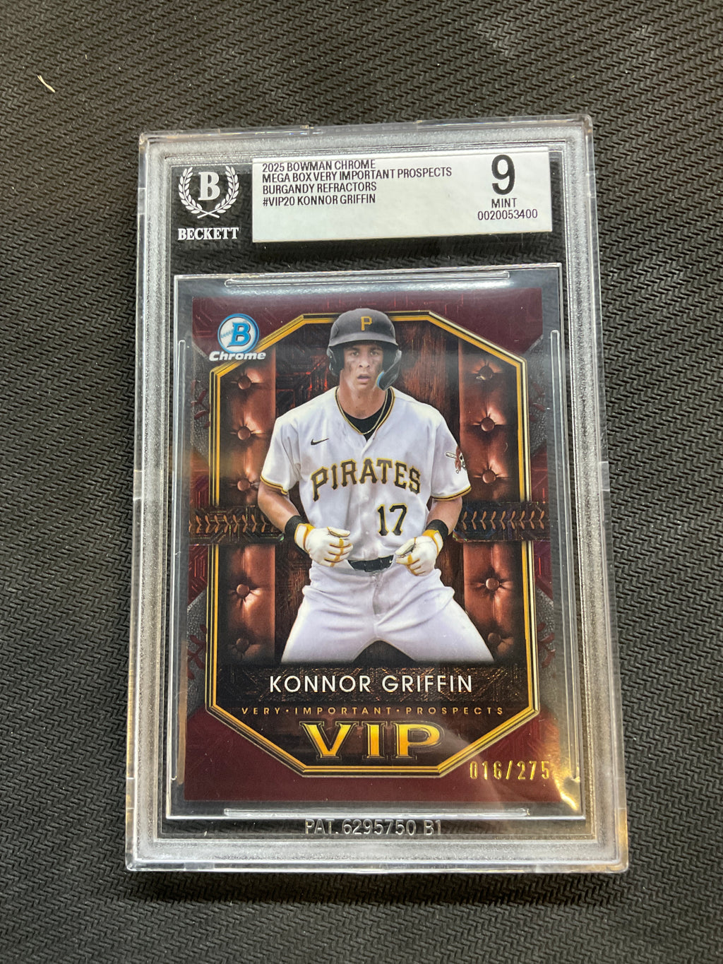 2025 Bowman Chrome Konnor Griffin Burgandy /275 BGS 9 VIP Pirates