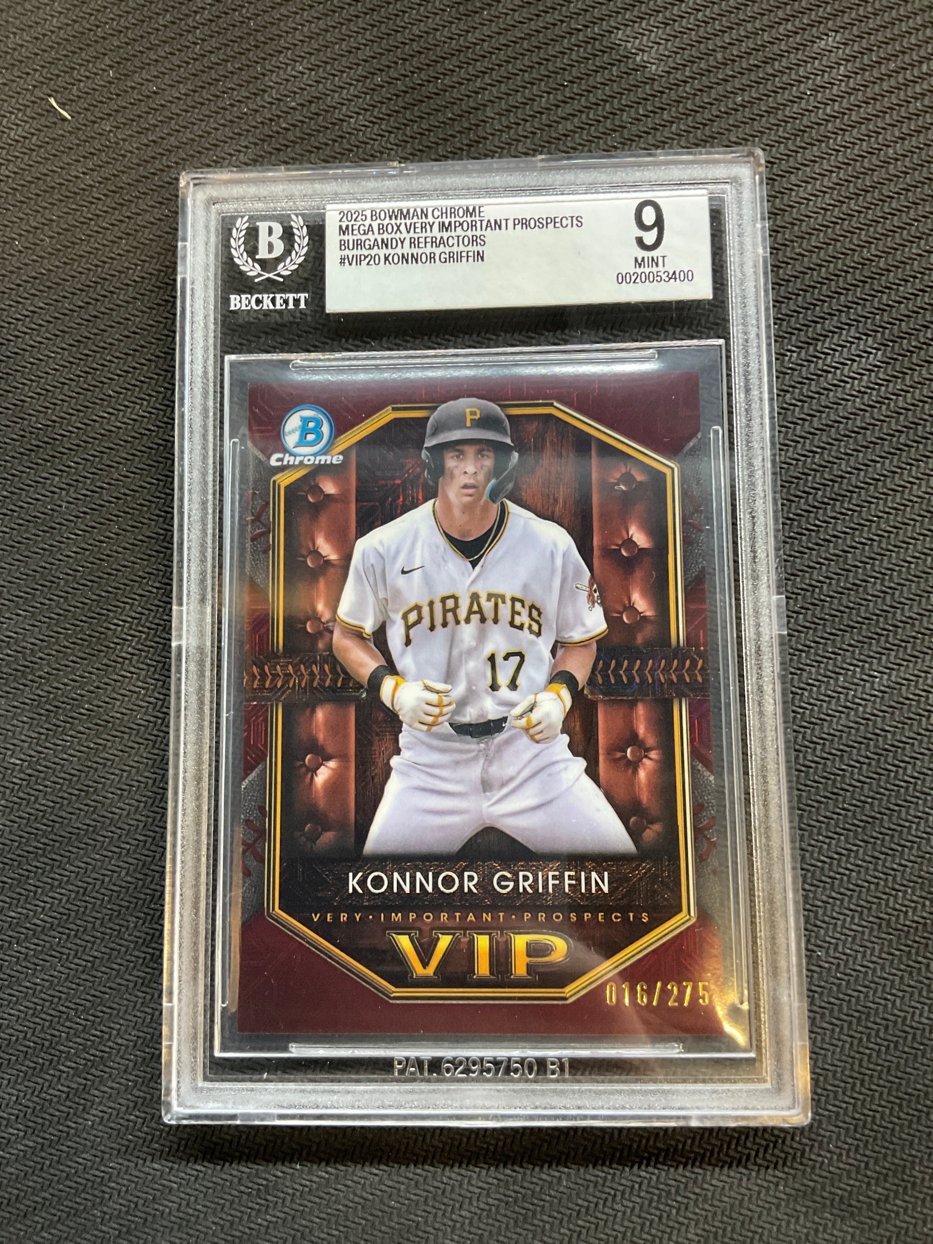 2025 Bowman Chrome Konnor Griffin Burgandy /275 BGS 9 VIP Pirates
