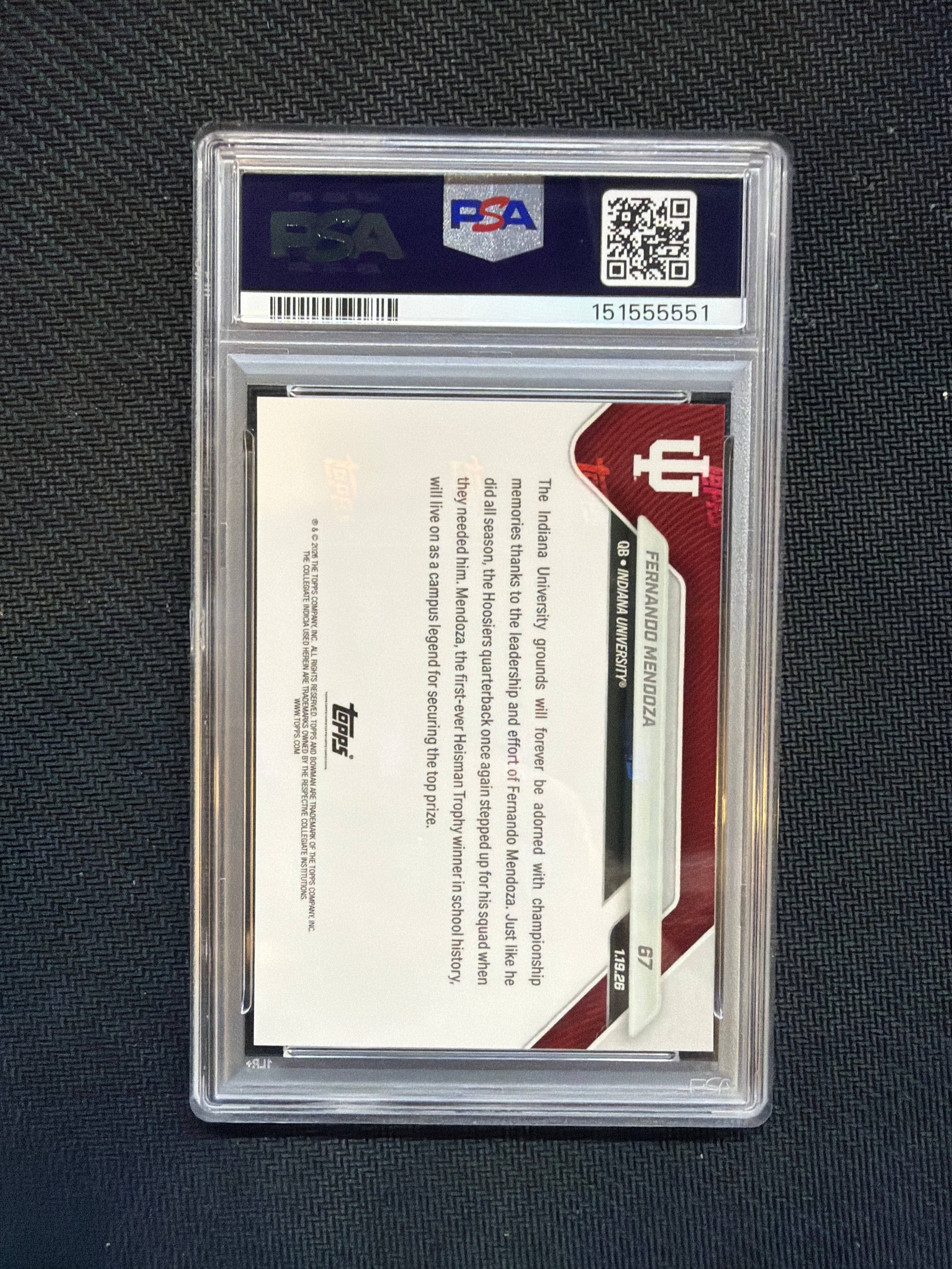 2025 Bowman U Now Fernando Mendoza Rookie #67 PSA 10 Indiana 551