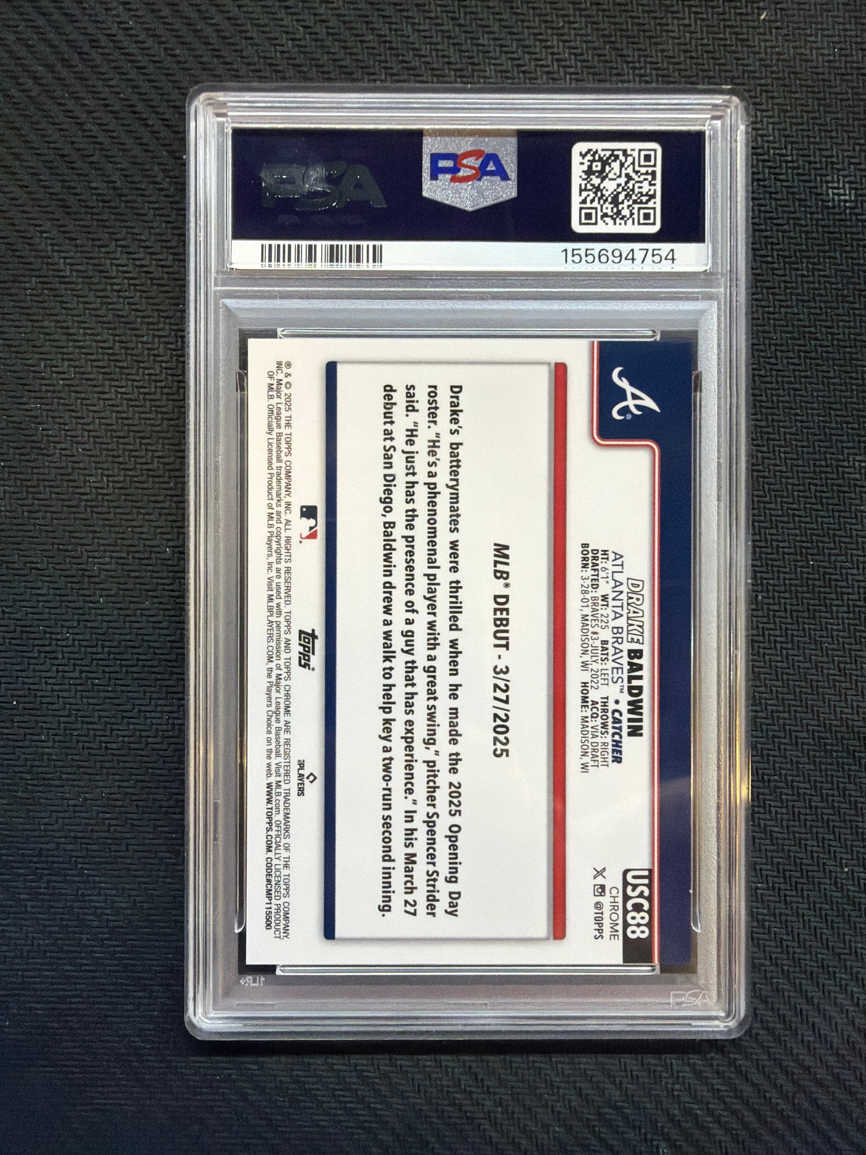 2025 Topps Chrome Update Drake Baldwin Gold /50 PSA 10 Braves