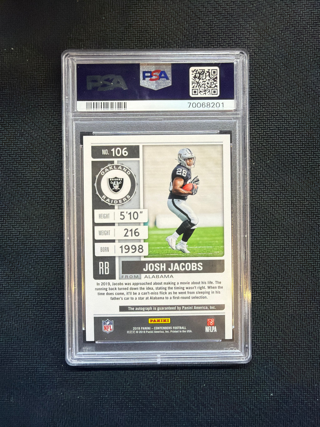 2019 Contenders Josh Jacobs Rookie Auto PSA 10