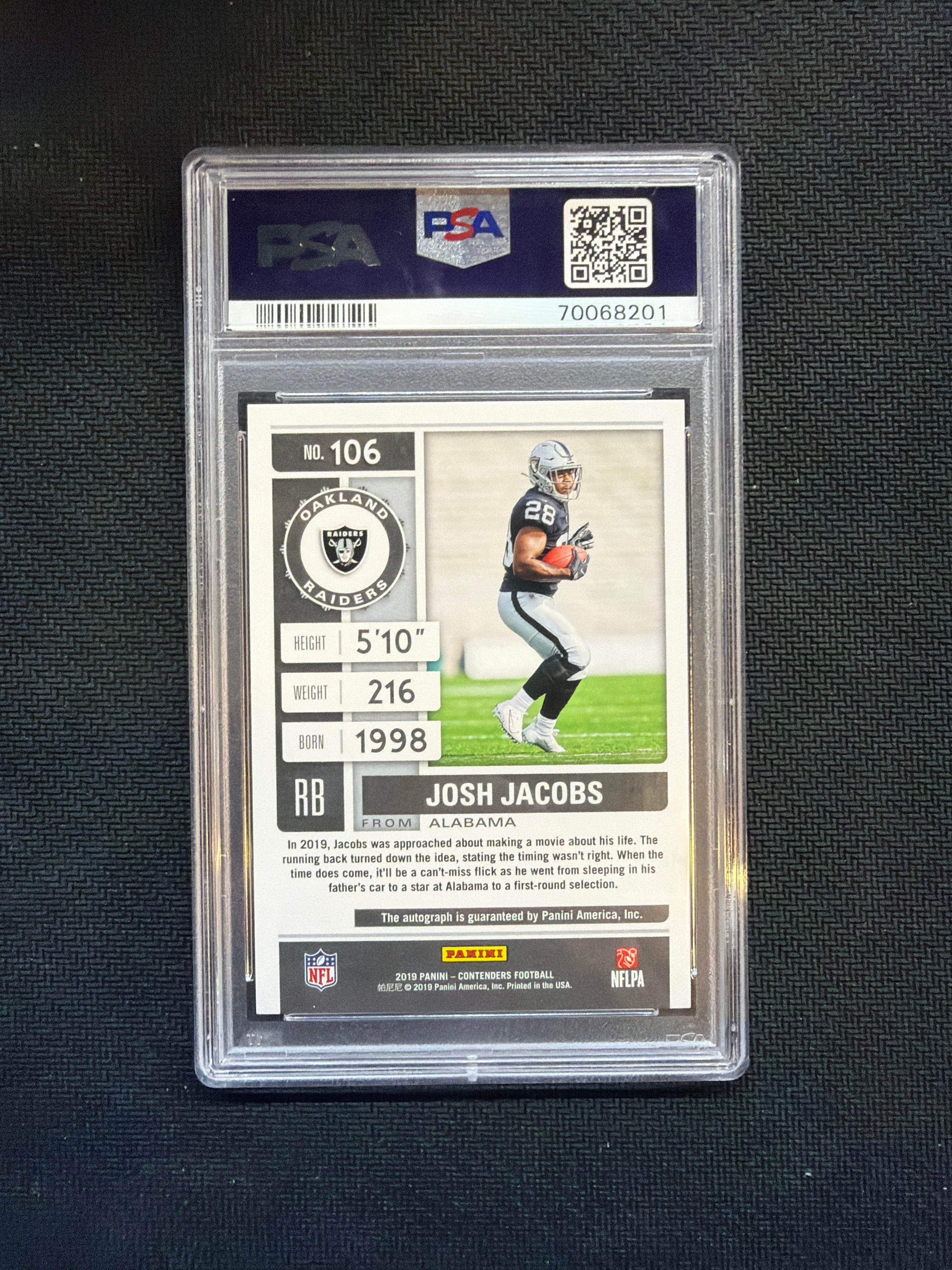 2019 Contenders Josh Jacobs Rookie Auto PSA 10