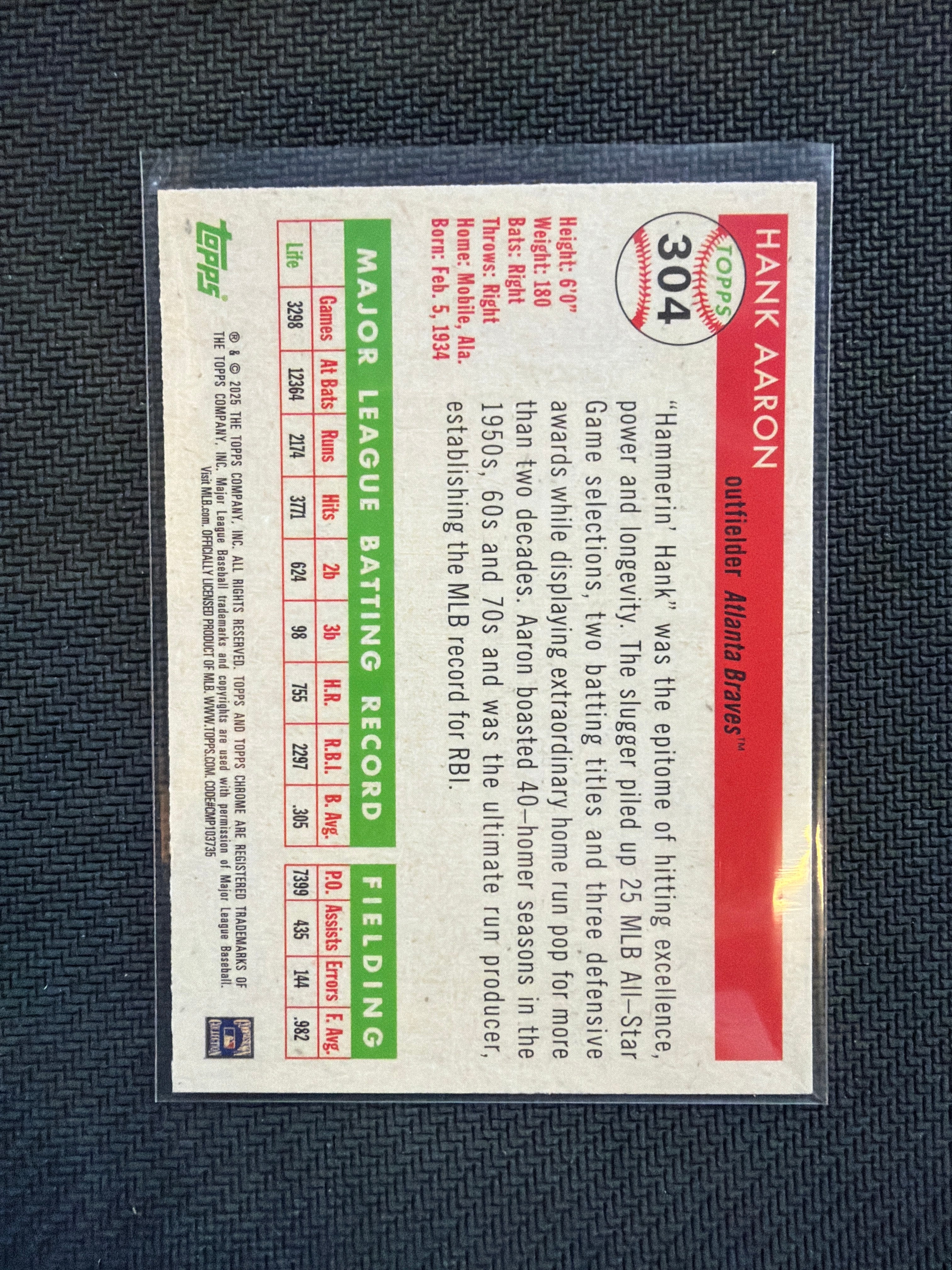 2025 Topps Chrome Platinum Hank Aaron Topps Refractor /499