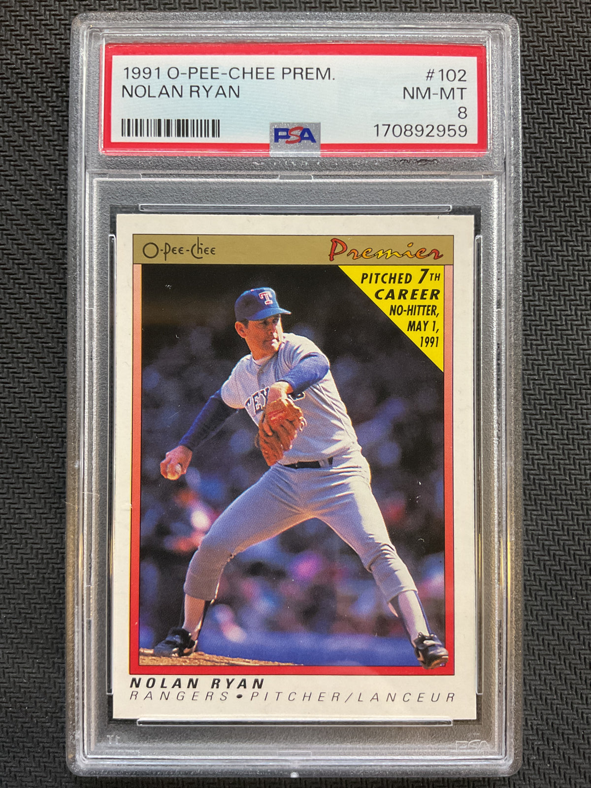 1991 O-PEE-CHEE Prem #102 Nolan Ryan PSA 8