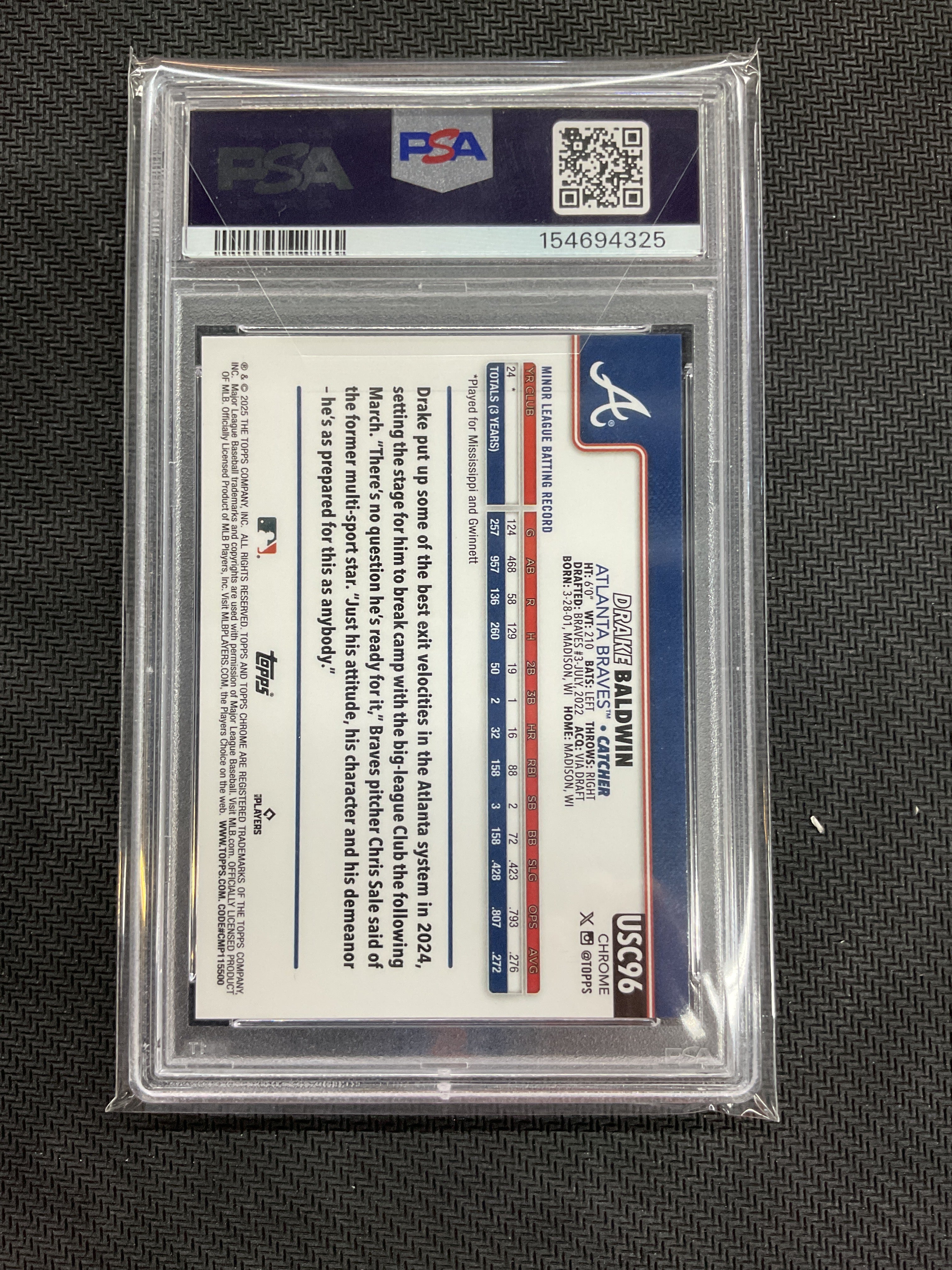 2025 Topps Chrome Update Drake Baldwin Prism Refractor PSA 8 325