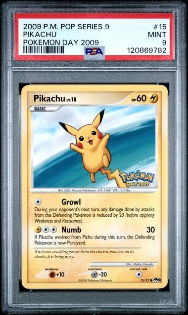2009 Pokemon Pop Series 9 Pikachu 15 Pokemon Day 2009 PSA 9