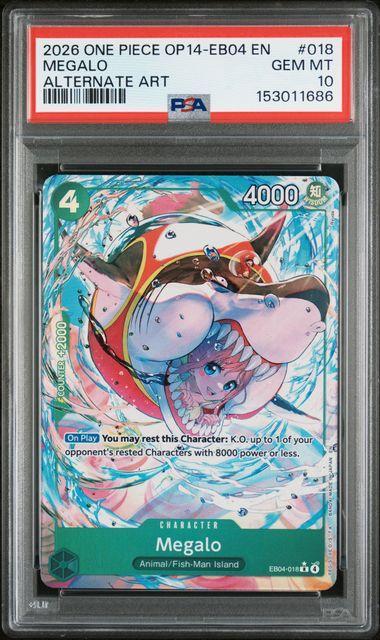 2026 One Piece OP14-EB04 Megalo 018 Alt Art PSA 10