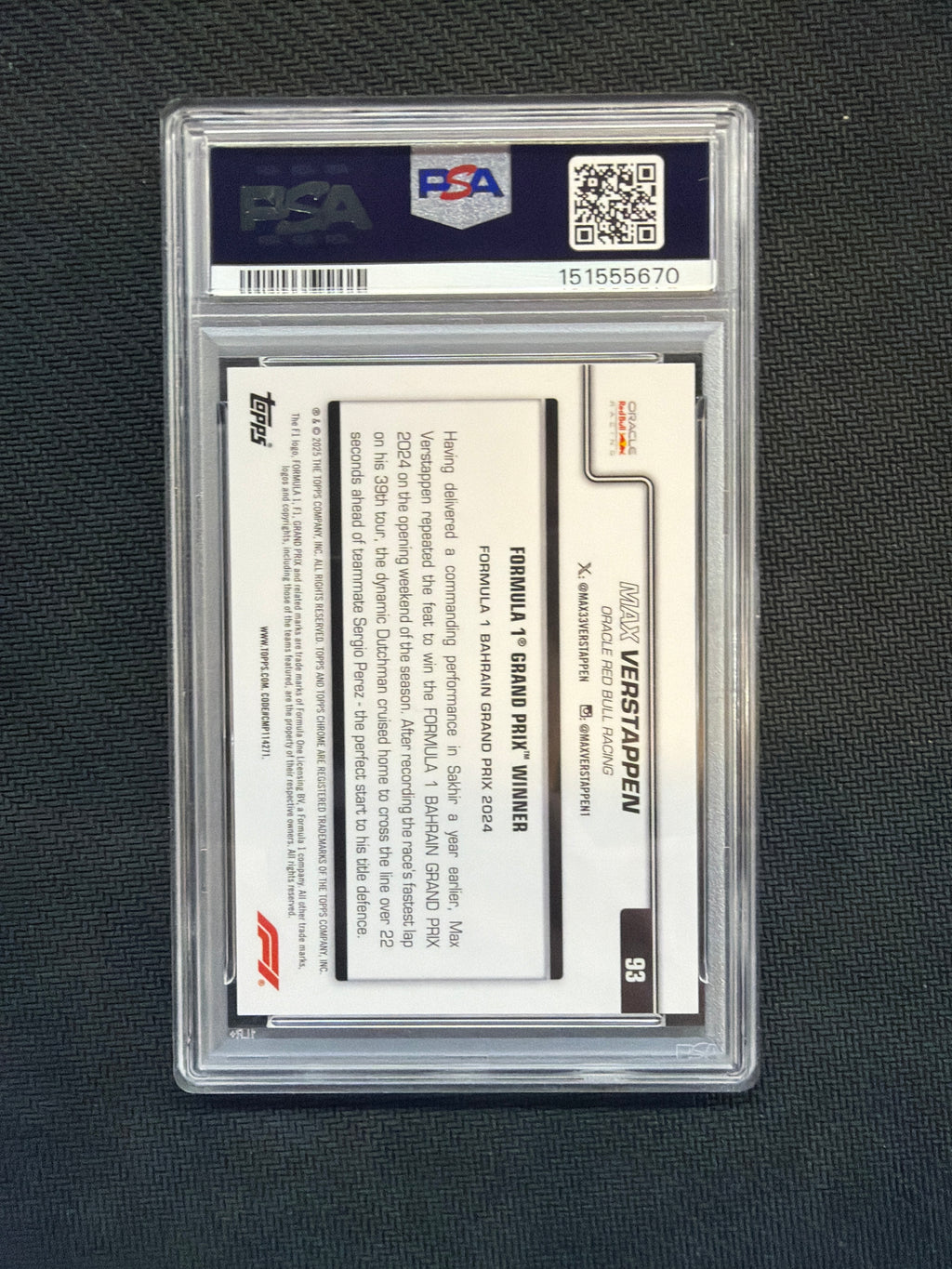 2025 Topps Chrome F1 Sapphire Max Verstappen Black & White #93 PSA 9