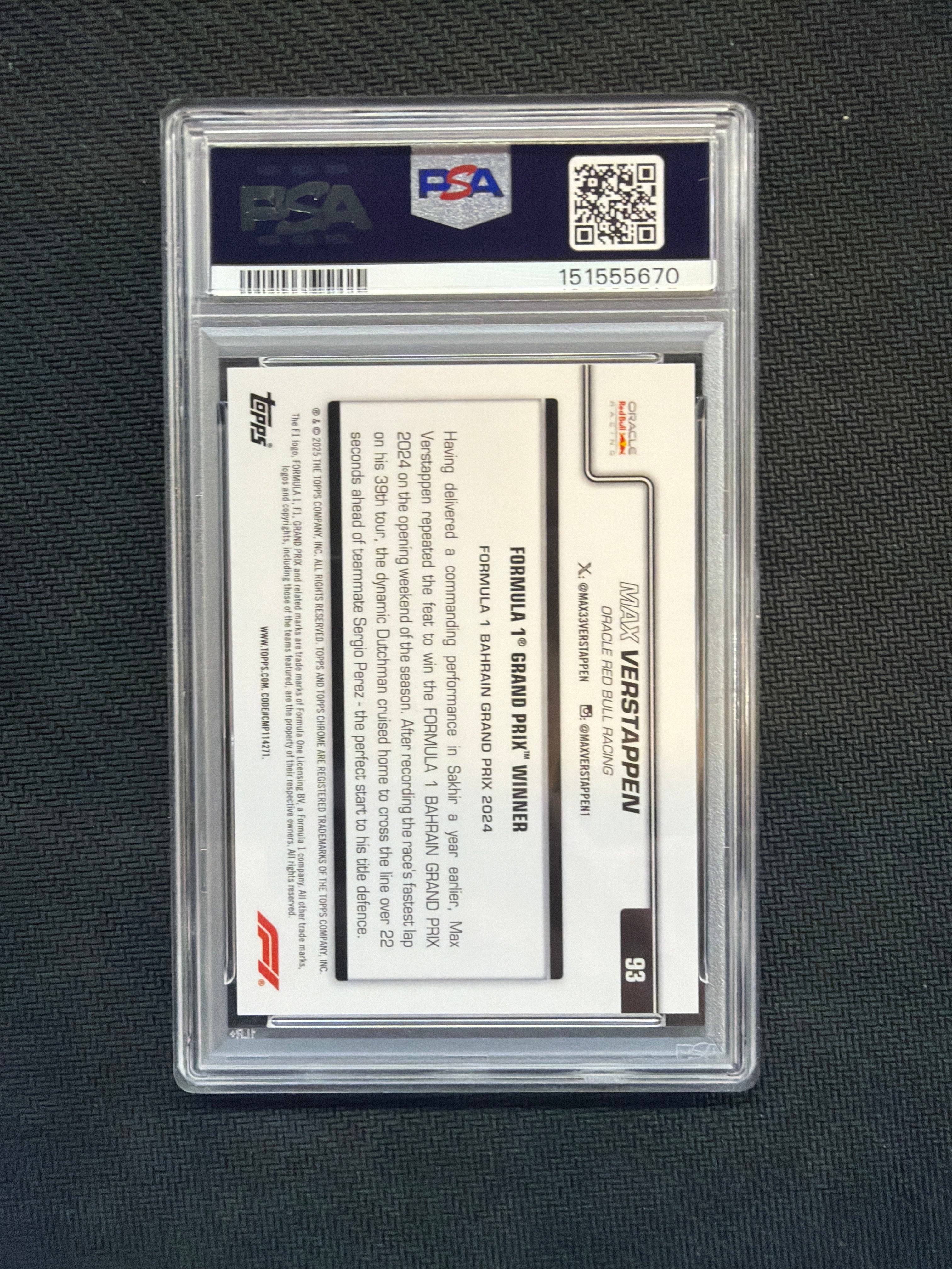 2025 Topps Chrome F1 Sapphire Max Verstappen Black & White #93 PSA 9
