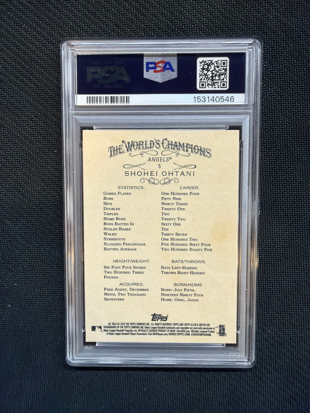 2019 Topps Allen & Ginter Shohei Ohtani #5 PSA 10 Angels 546