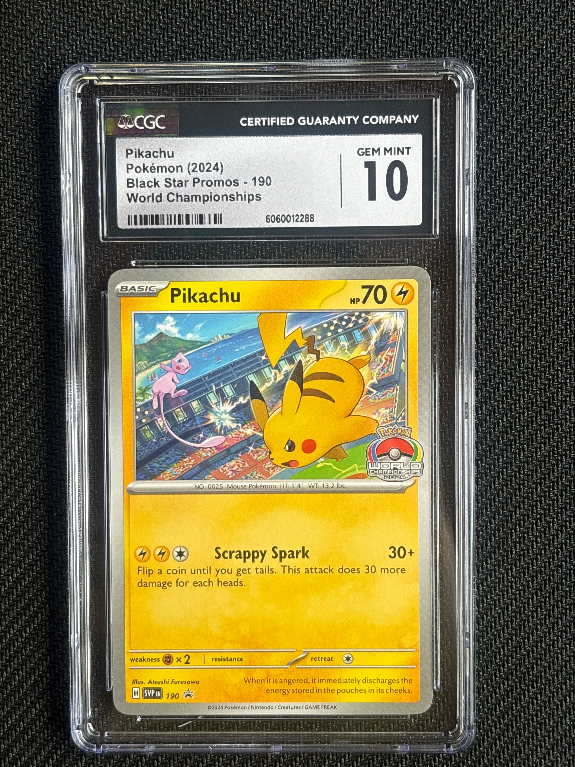 Pikachu 2024 Pokemon Scarlet & Violet World Championships Promo #190 PSA Authenticated 10 Card