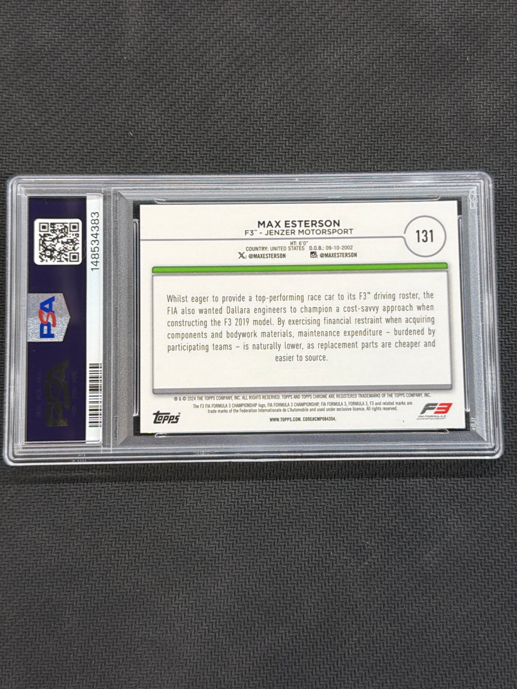 2024 Topps Chrome F1 Logofractor Max Esterson Red /5 PSA 8