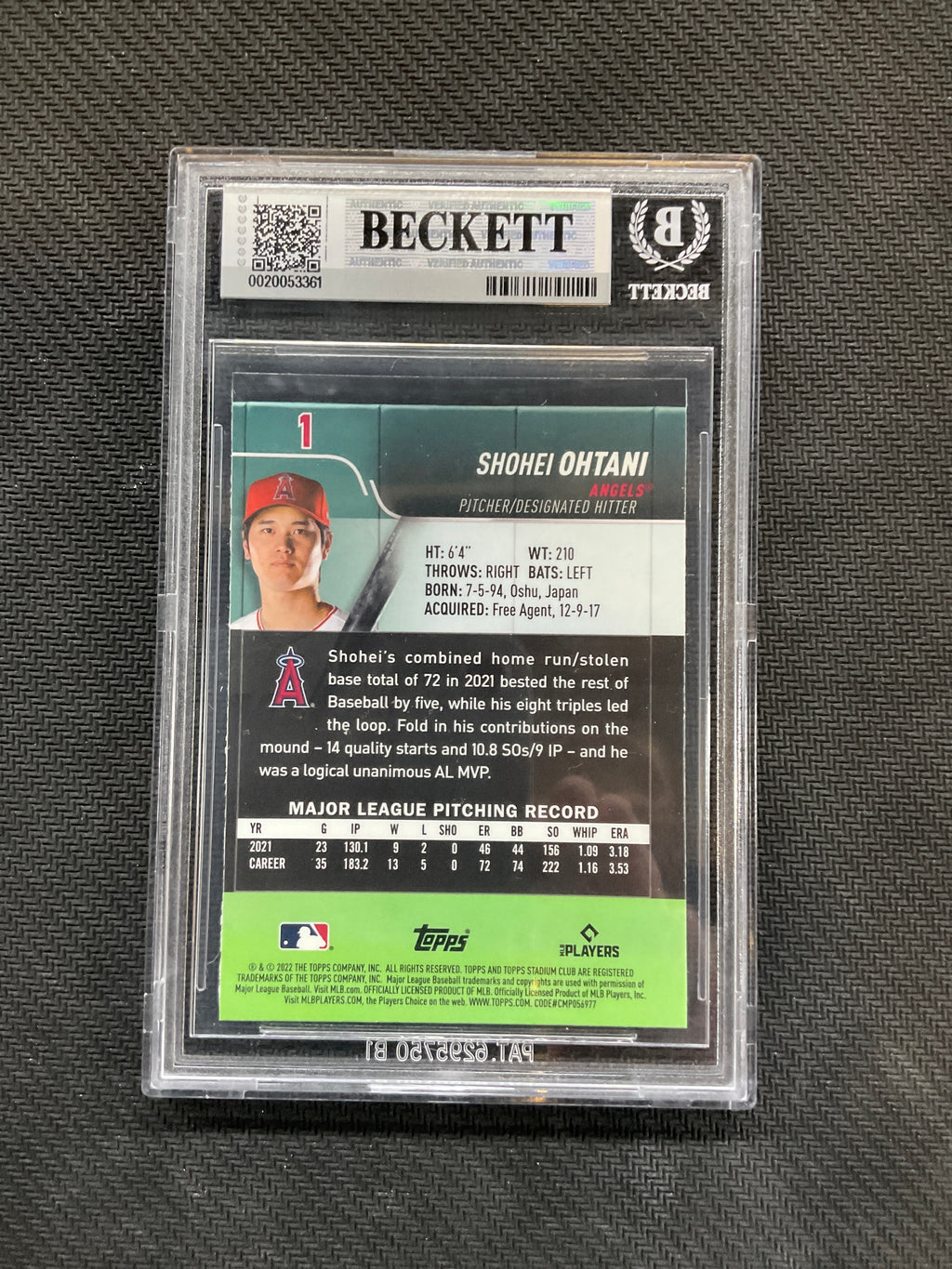 2022 Stadium Club Chrome Shohei Ohtani #1 BGS 9 Angels