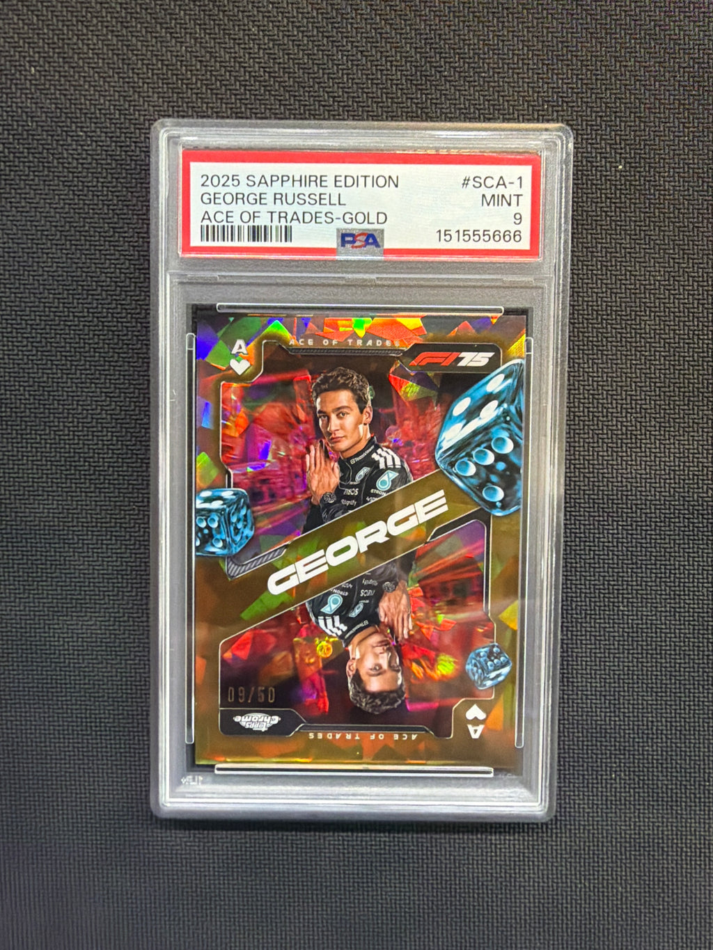2025 Topps Chrome Sapphire F1 George Russell Ace Of Trades Gold /50 PSA 9