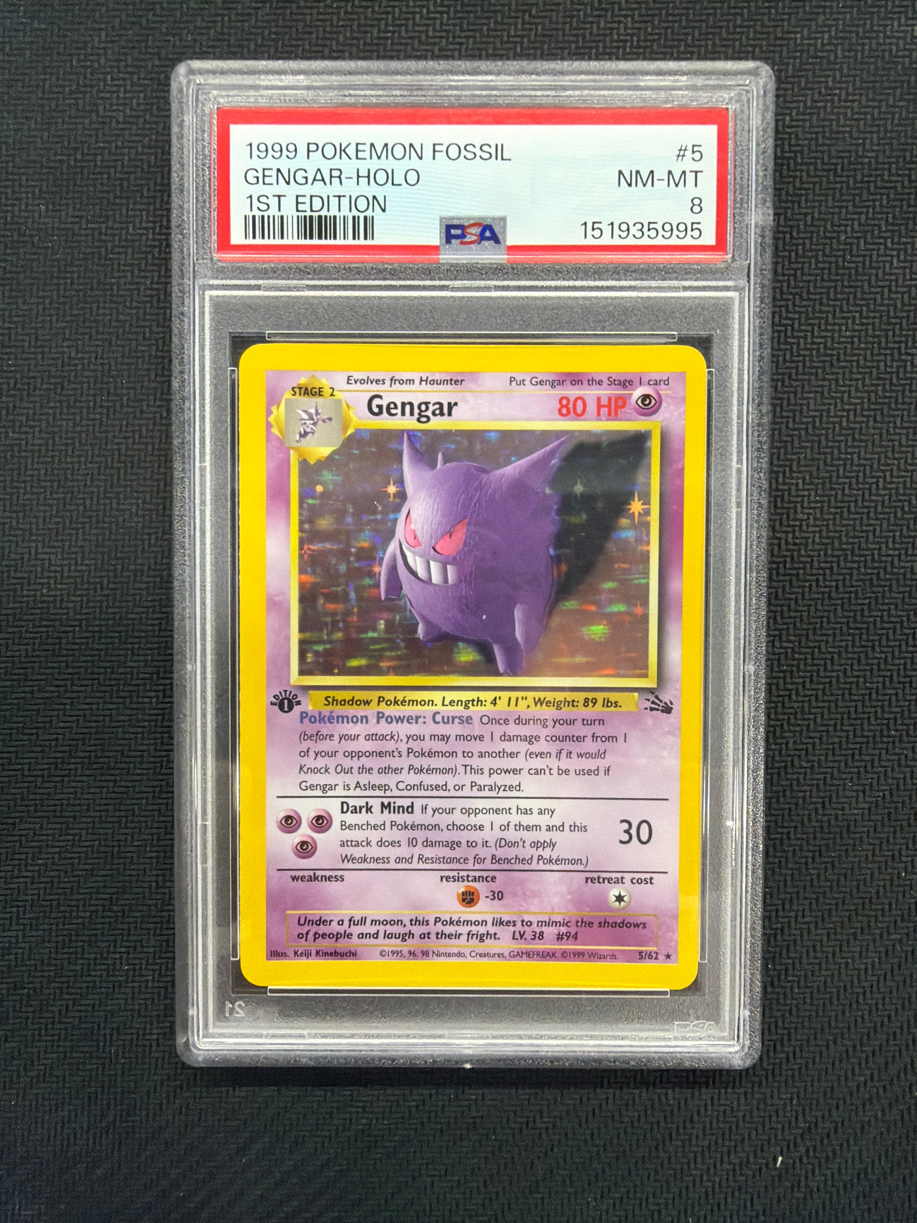 1999 Gengar 5 Holo Fossil 1st Ed. PSA 8