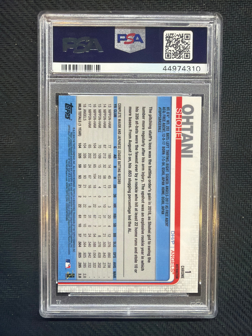 2019 Topps Chrome Shohei Ohtani Batting Pink PSA 10 310