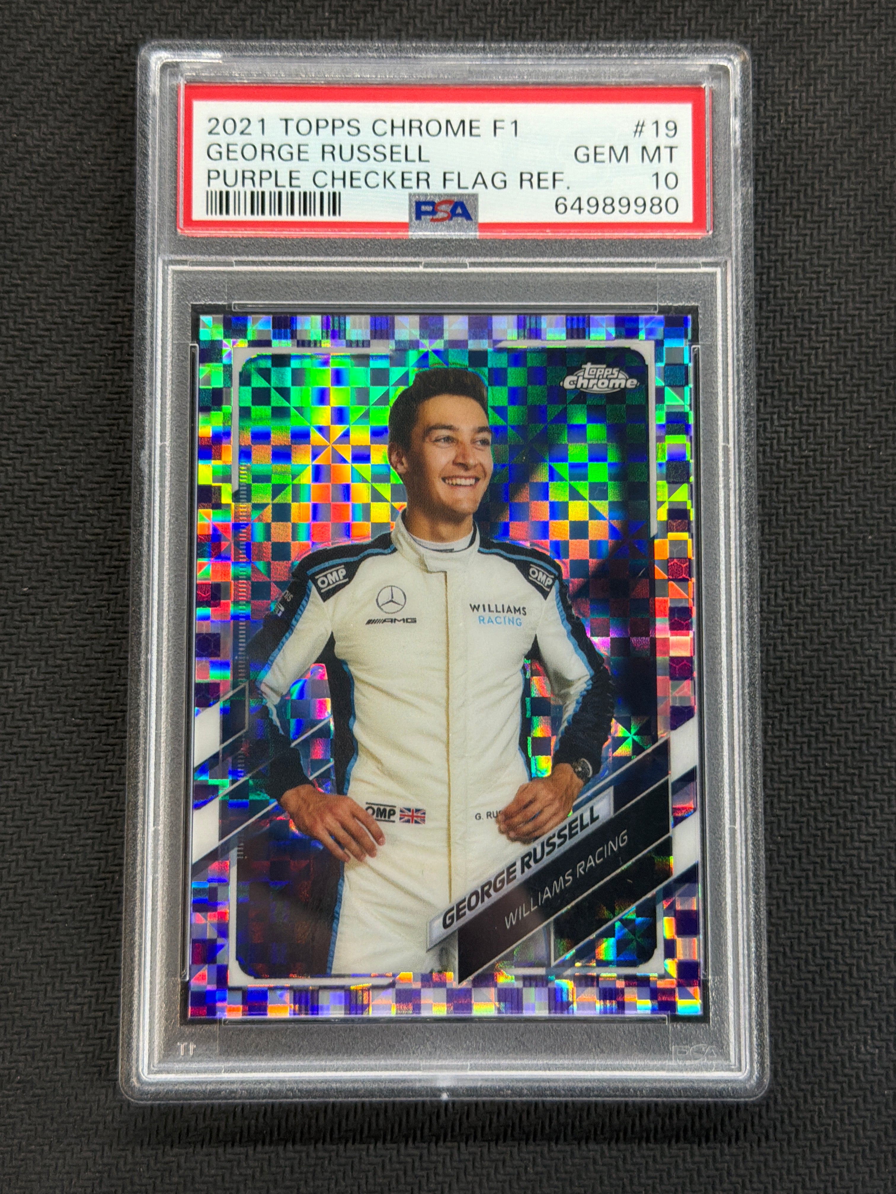 2021 Topps Chrome F1 George Russell Purple Checker Flag /199 PSA 10
