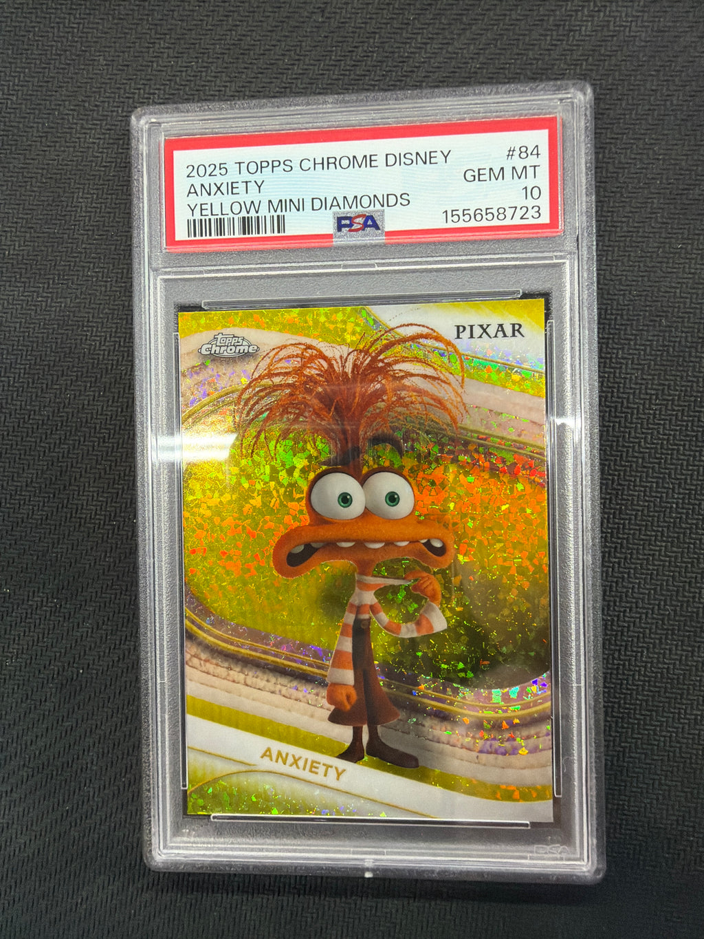 2025 Topps Chrome Disney Anxiety Yellow Mini Diamond PSA 10 Inside Out