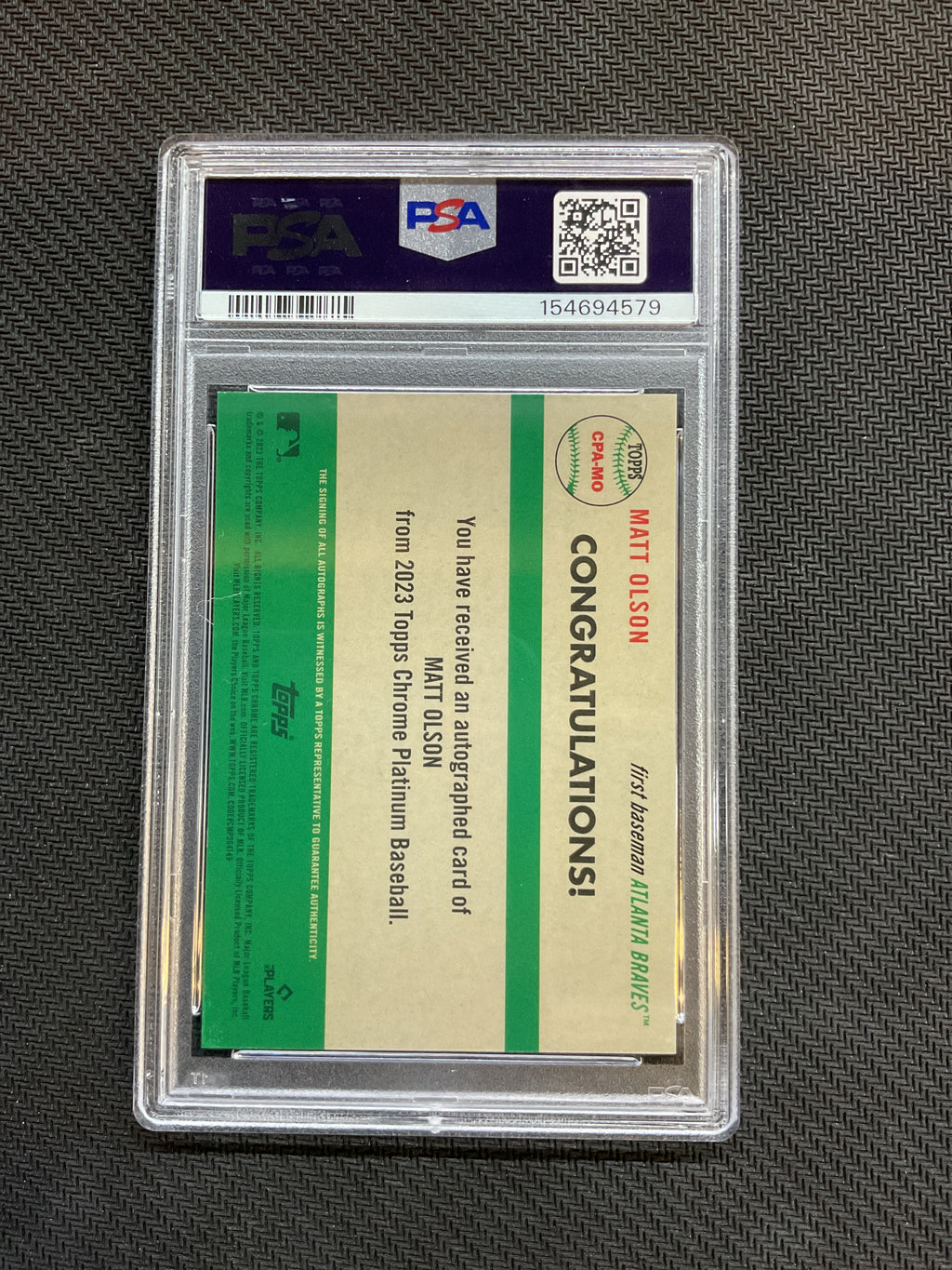 2023 Topps Chrome Platinum Matt Olson Auto PSA 9 579 Braves