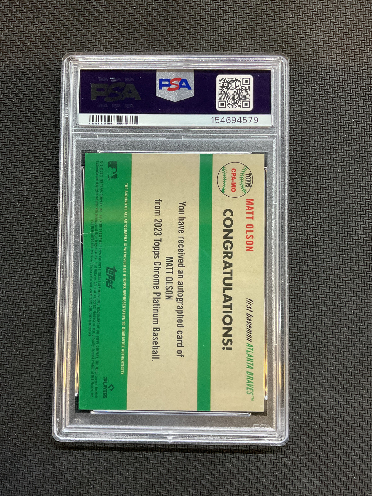 2023 Topps Chrome Platinum Matt Olson Auto PSA 9 579 Braves