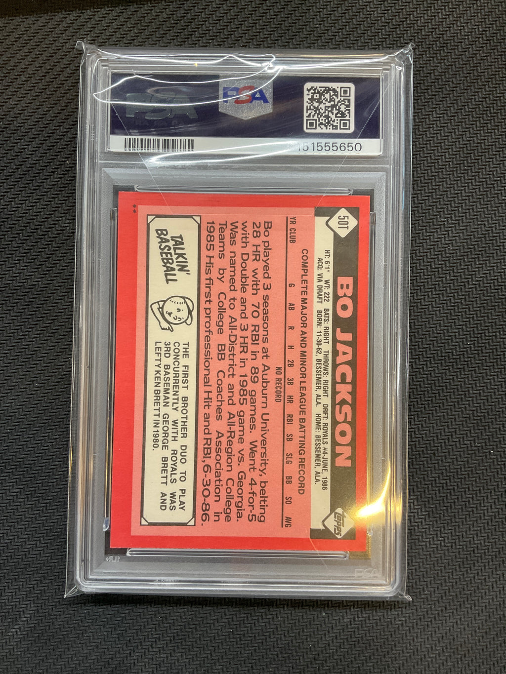 1986 Topps Traded Bo Jackson Rookie #50T PSA 8 650