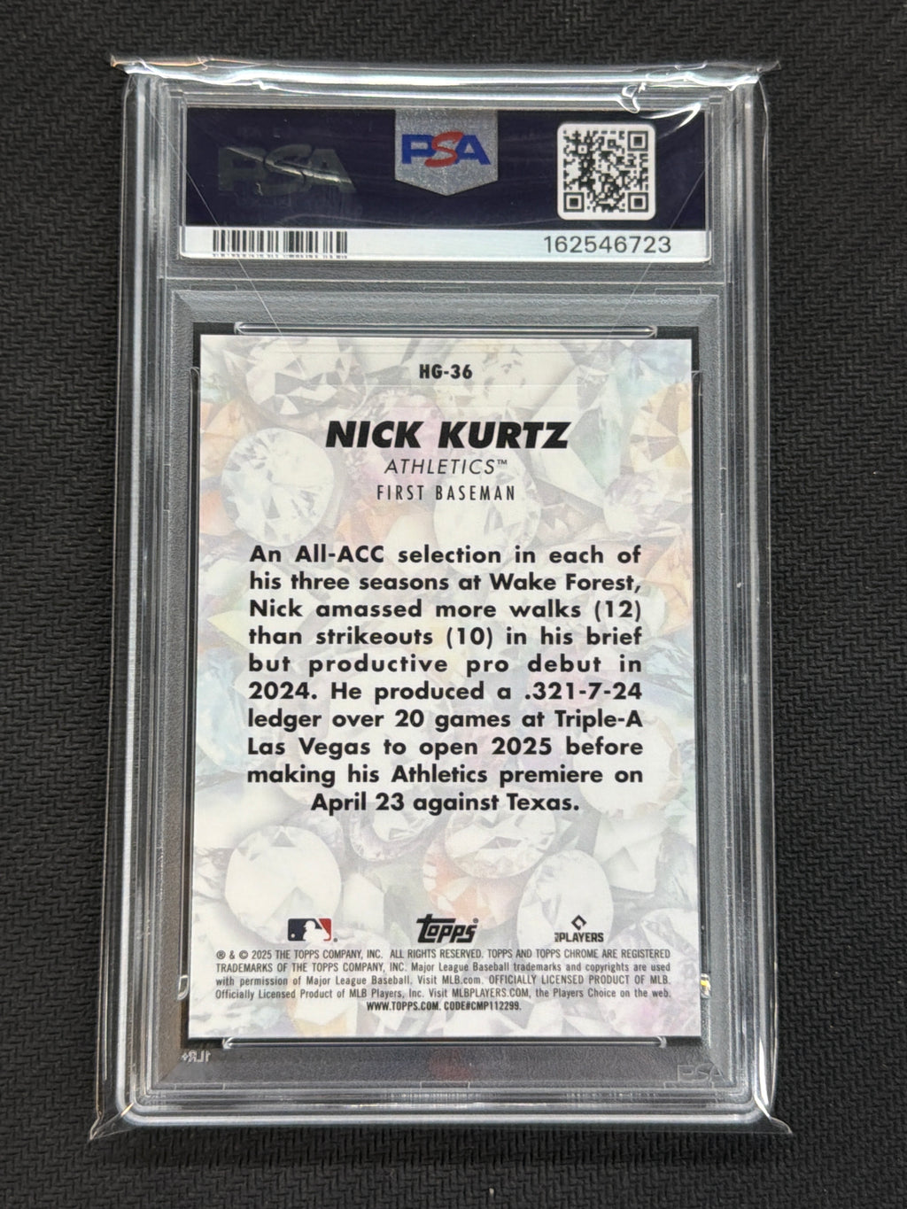2025 Topps Chrome Nick Kurtz #HG36 Hidden Gems Case Hit PSA 9 723