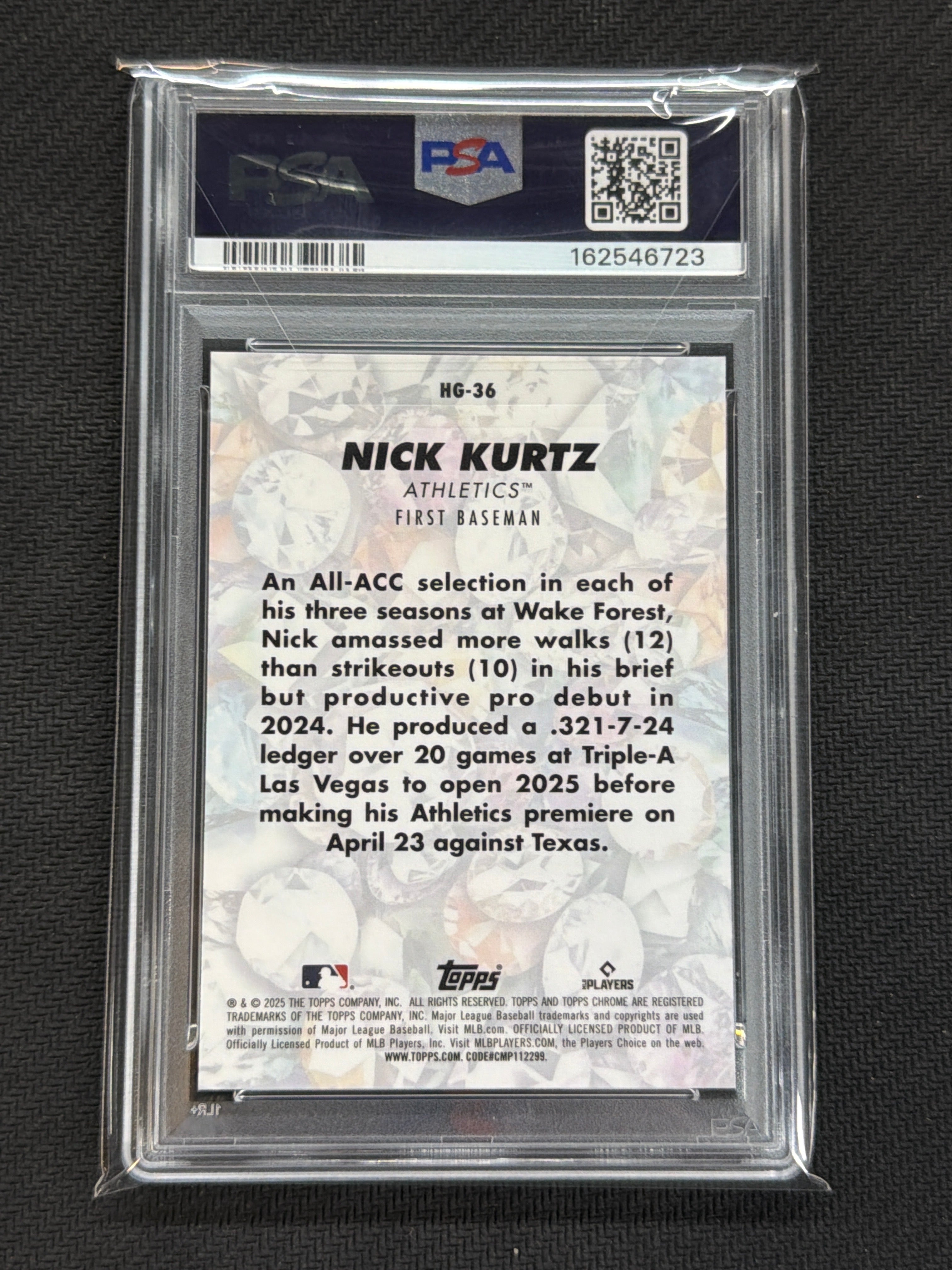 2025 Topps Chrome Nick Kurtz #HG36 Hidden Gems Case Hit PSA 9 723