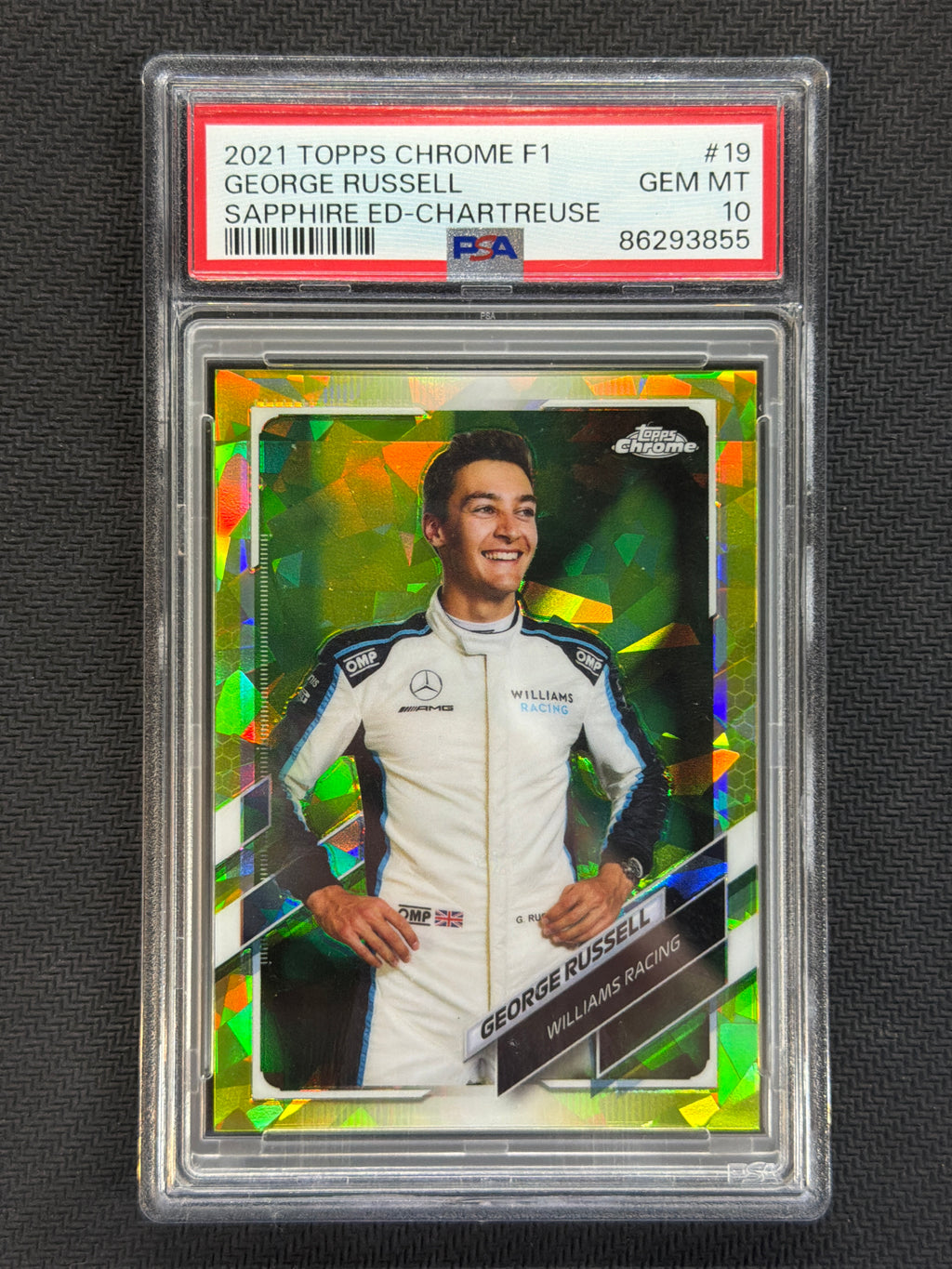 2021 Topps Chrome F1 Sapphire George Russell Chartreuse /199 PSA 10 855