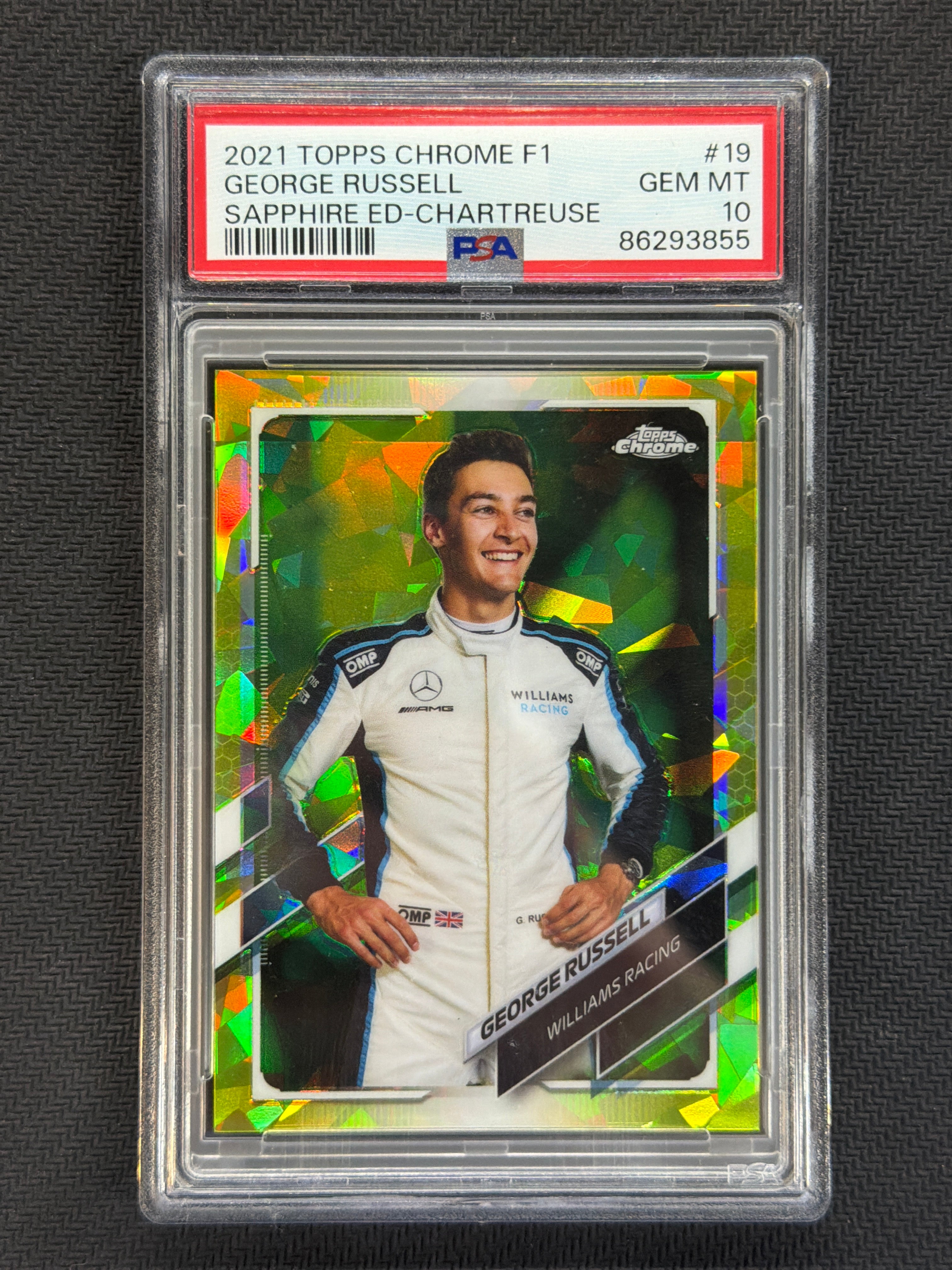 2021 Topps Chrome F1 Sapphire George Russell Chartreuse /199 PSA 10 855
