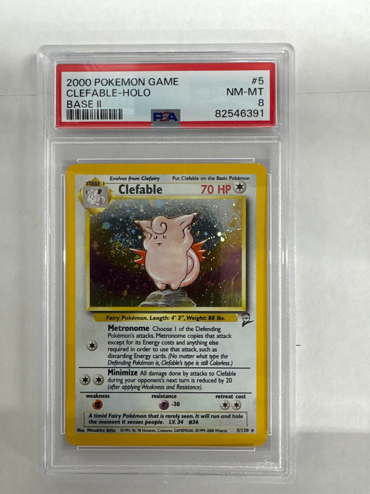 2000 Pokemon Base 2 Clefable Holo 5 PSA 8 - SWIRL!