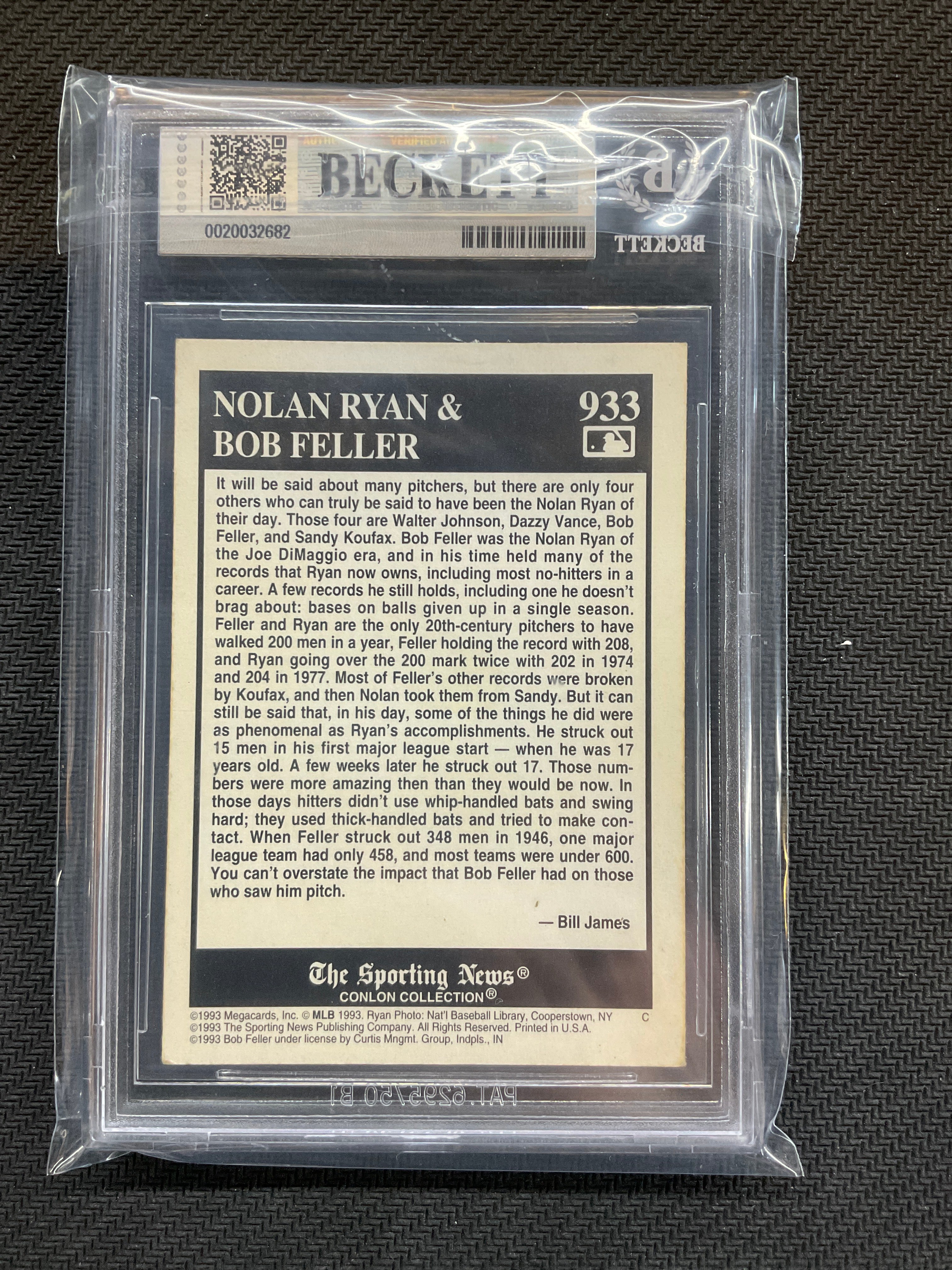 1993 Conlon TSN Nolan Ryan Bob Feller BGS 4.5