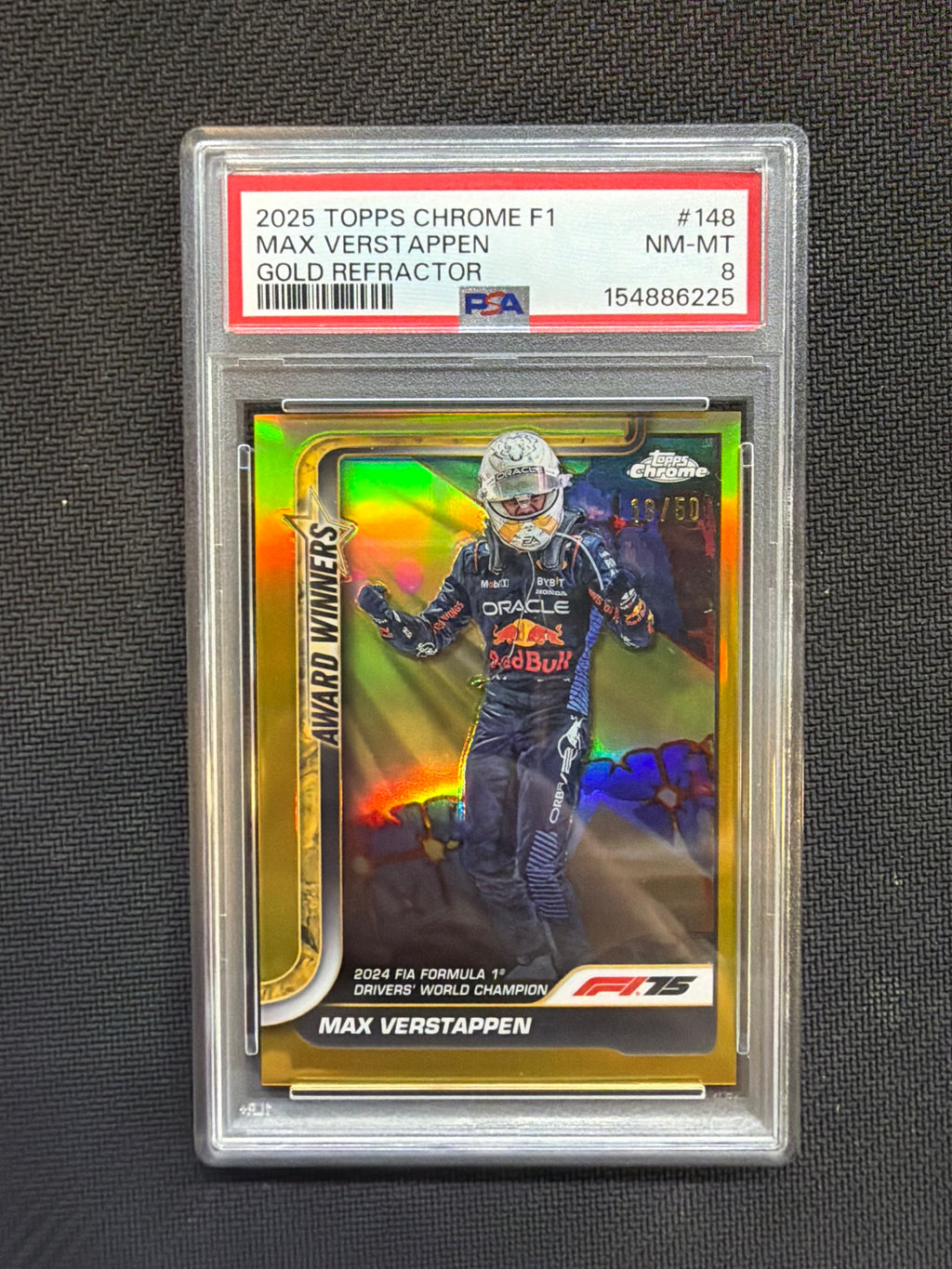 2025 Topps Chrome F1 Max Verstappen Gold Refractor /50 PSA 8